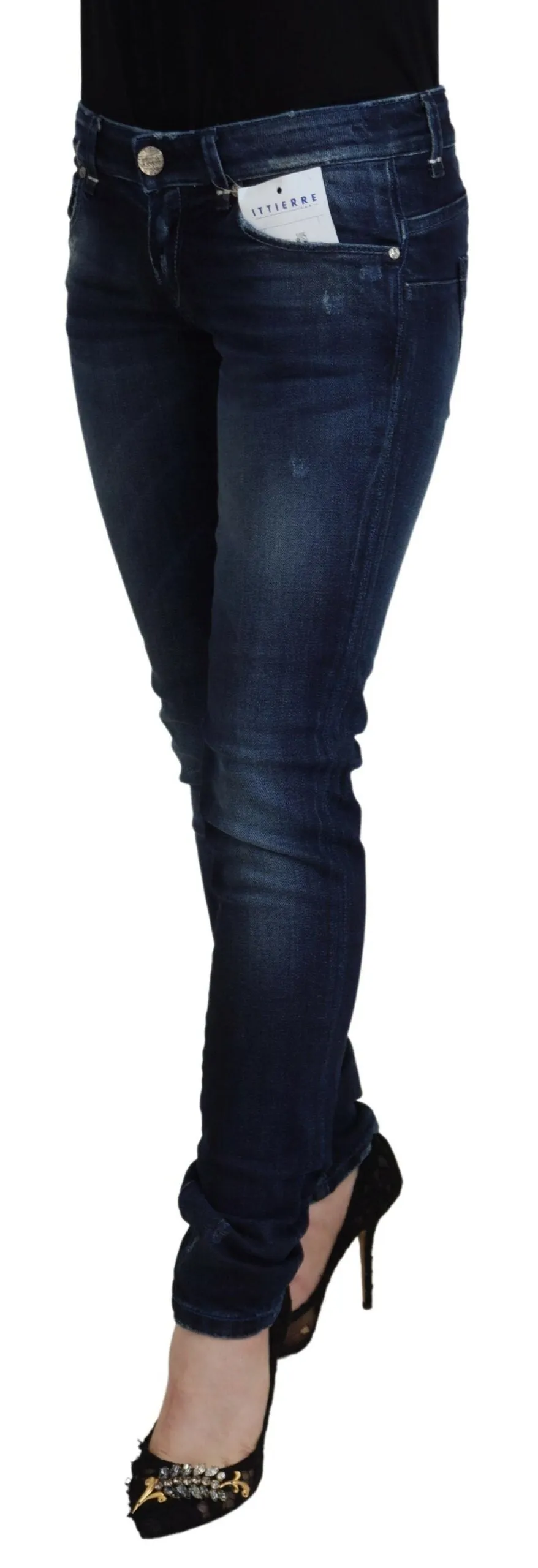 Acht  Jean Femme Coton Taille Basse Coupe Slim Décontracté