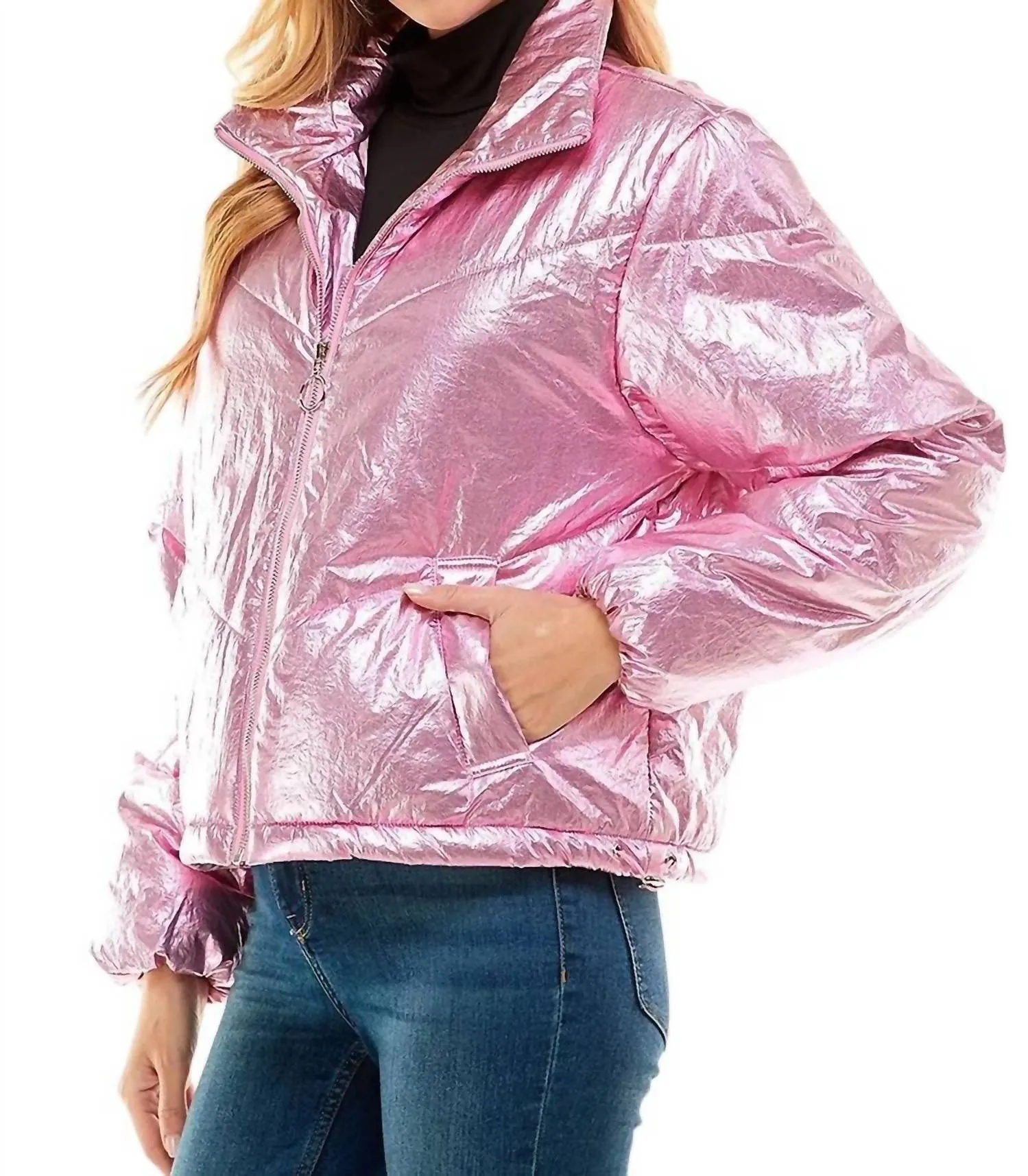 Veste Angelika Métallique à Effet Gonflant en Rose