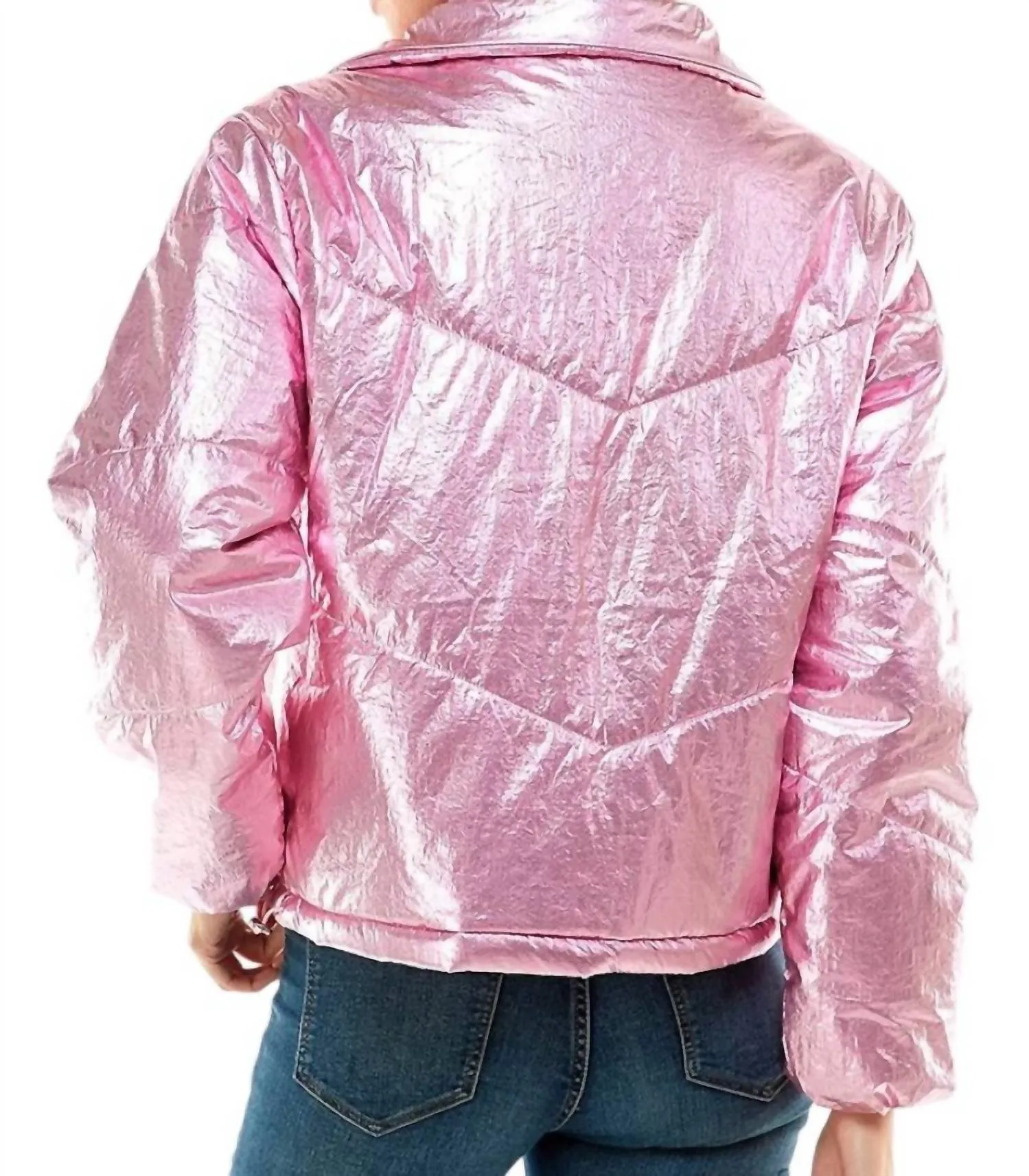 Veste Angelika Métallique à Effet Gonflant en Rose