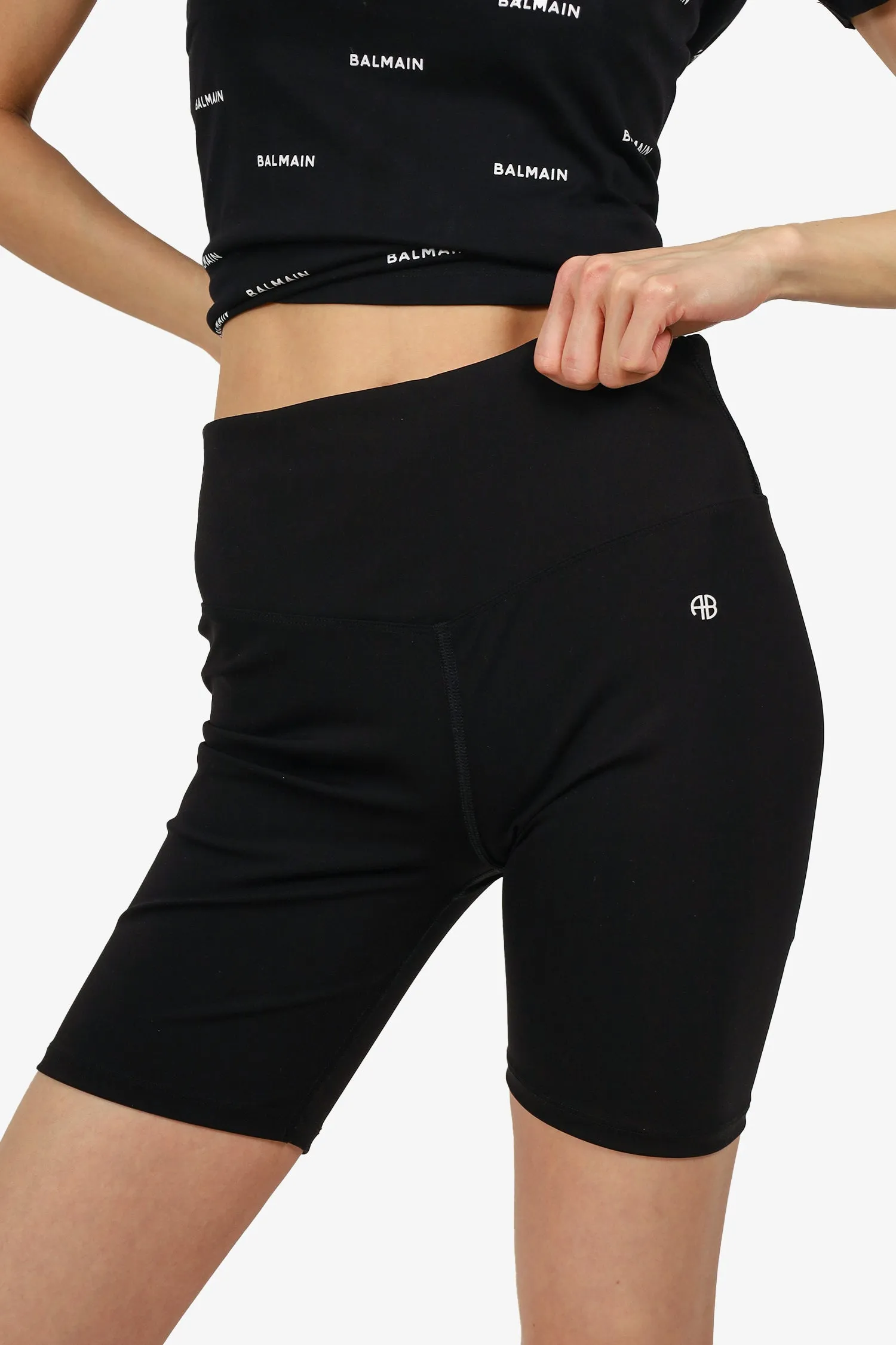 Anine Bing Shorts de motard noirs extensibles Taille M