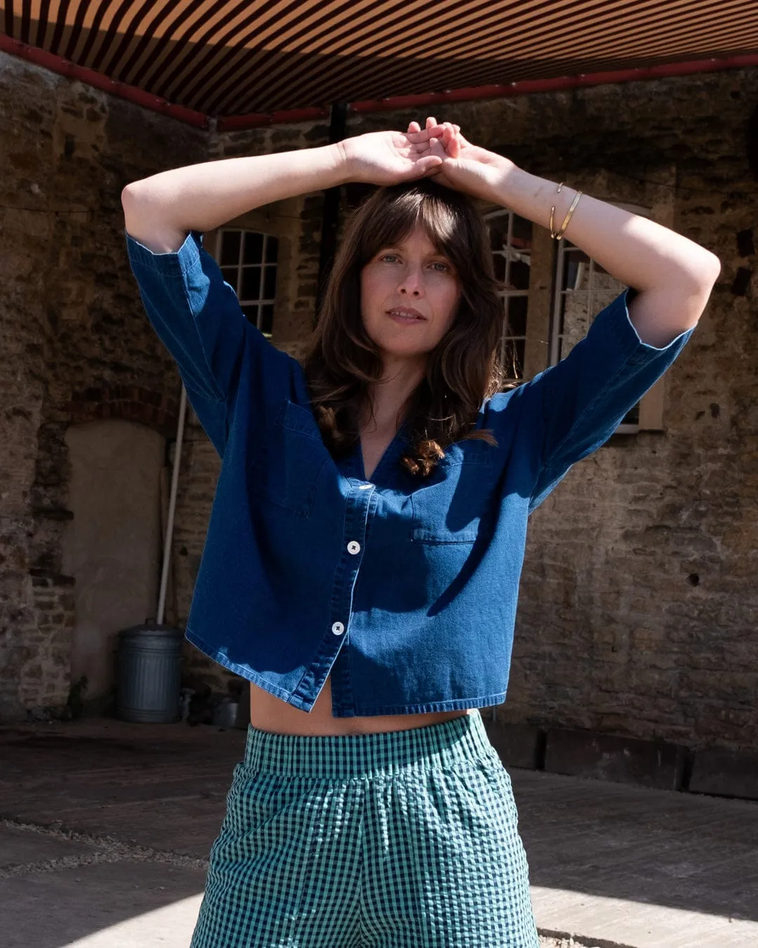 Blouse en Coton pour Femme Ava | Denim Texturé