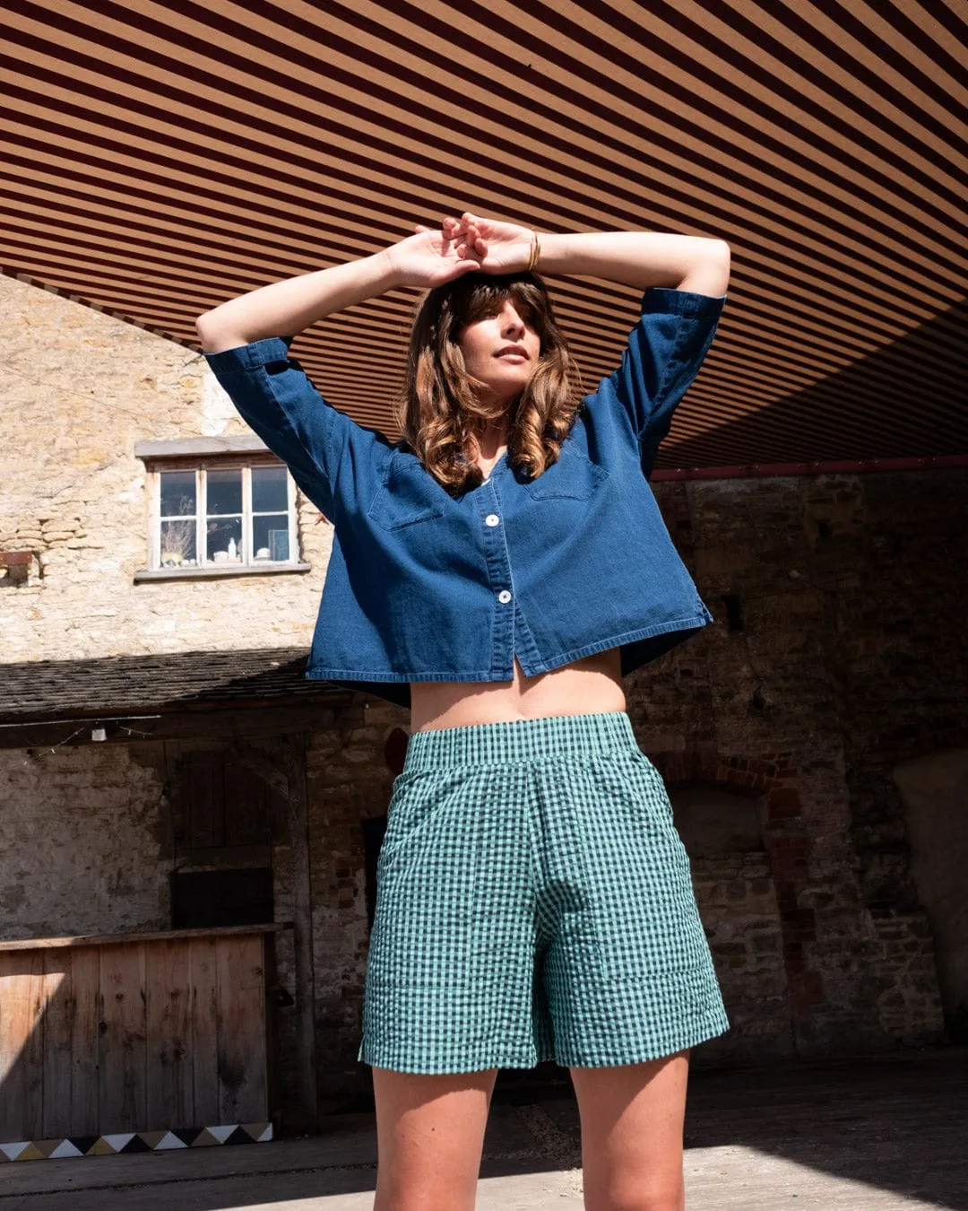 Blouse en Coton pour Femme Ava | Denim Texturé