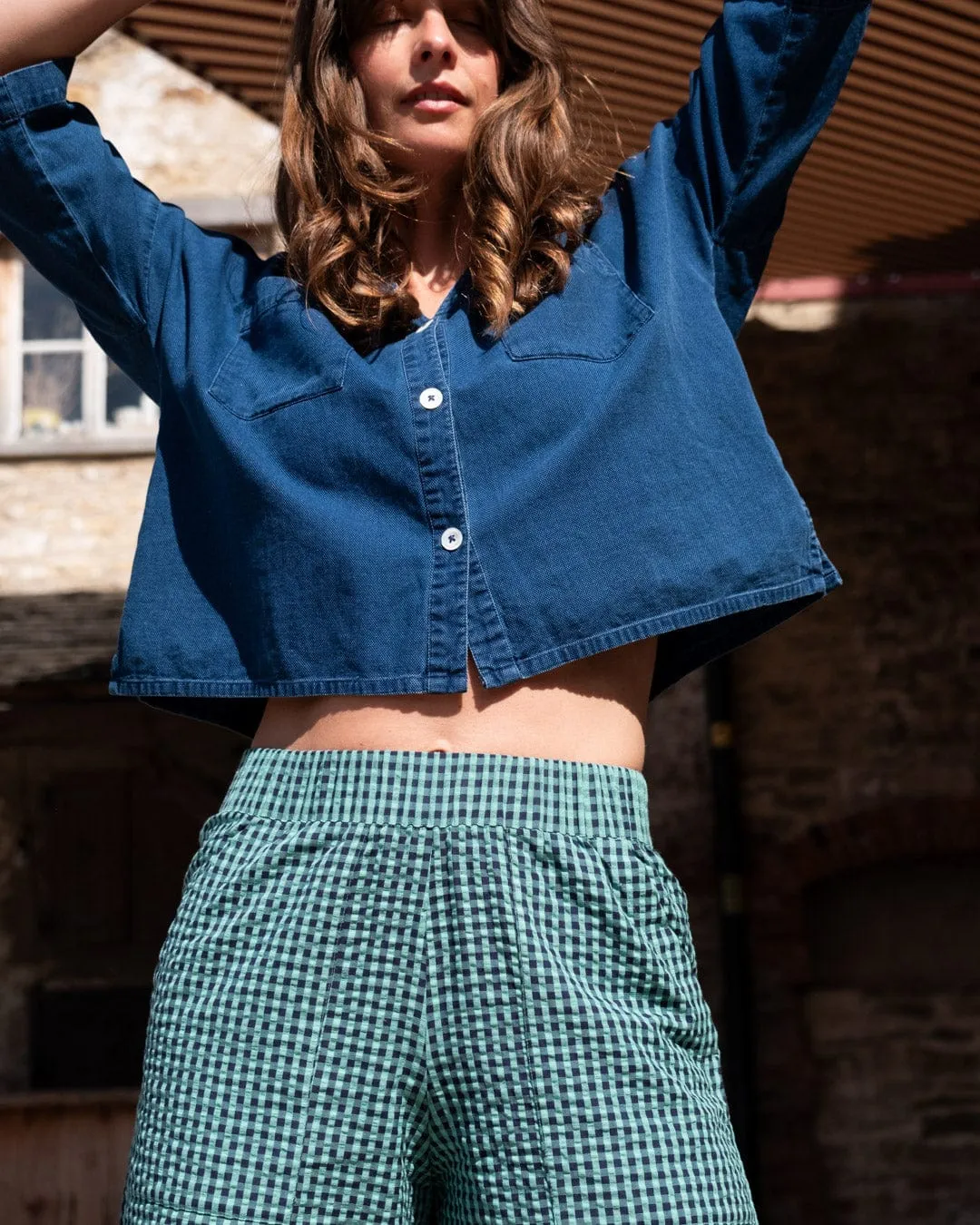 Blouse en Coton pour Femme Ava | Denim Texturé