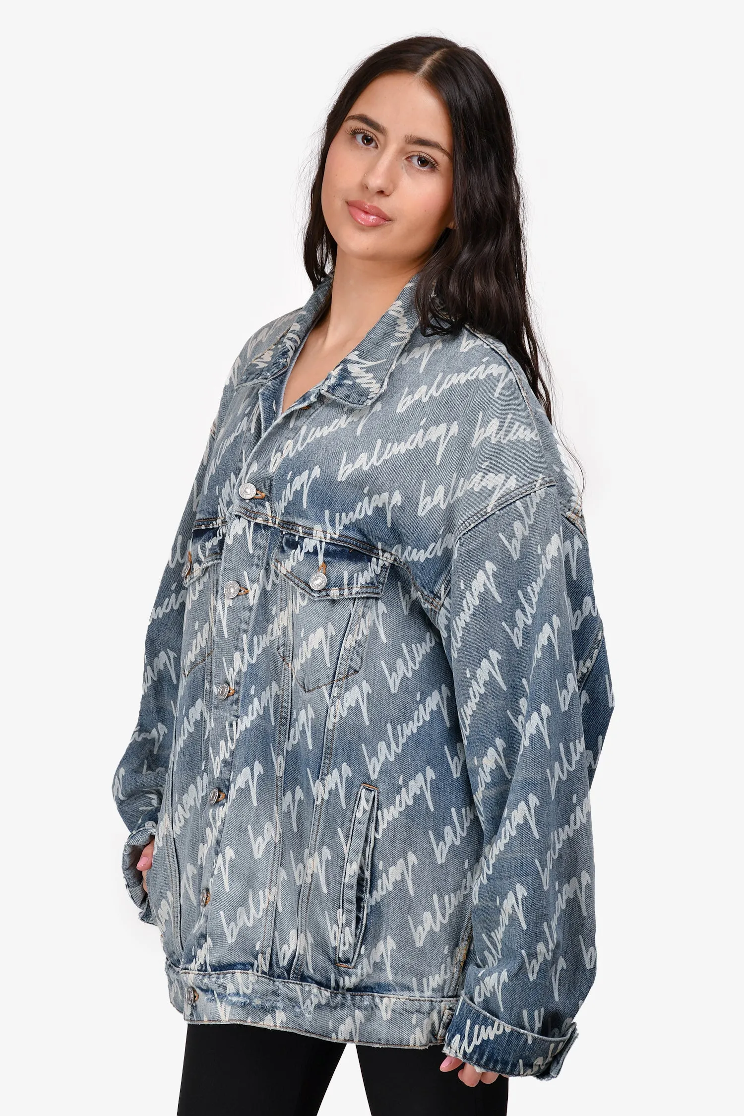 Veste en denim bleu avec logo Balenciaga taille L pour homme