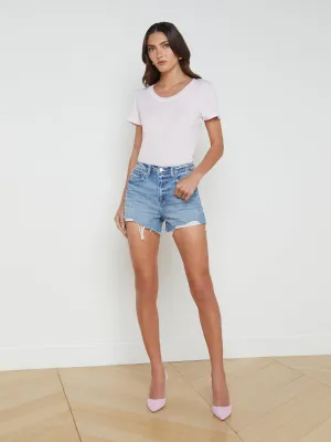 Short en Jean Brut à Ourlet Découpé Beck