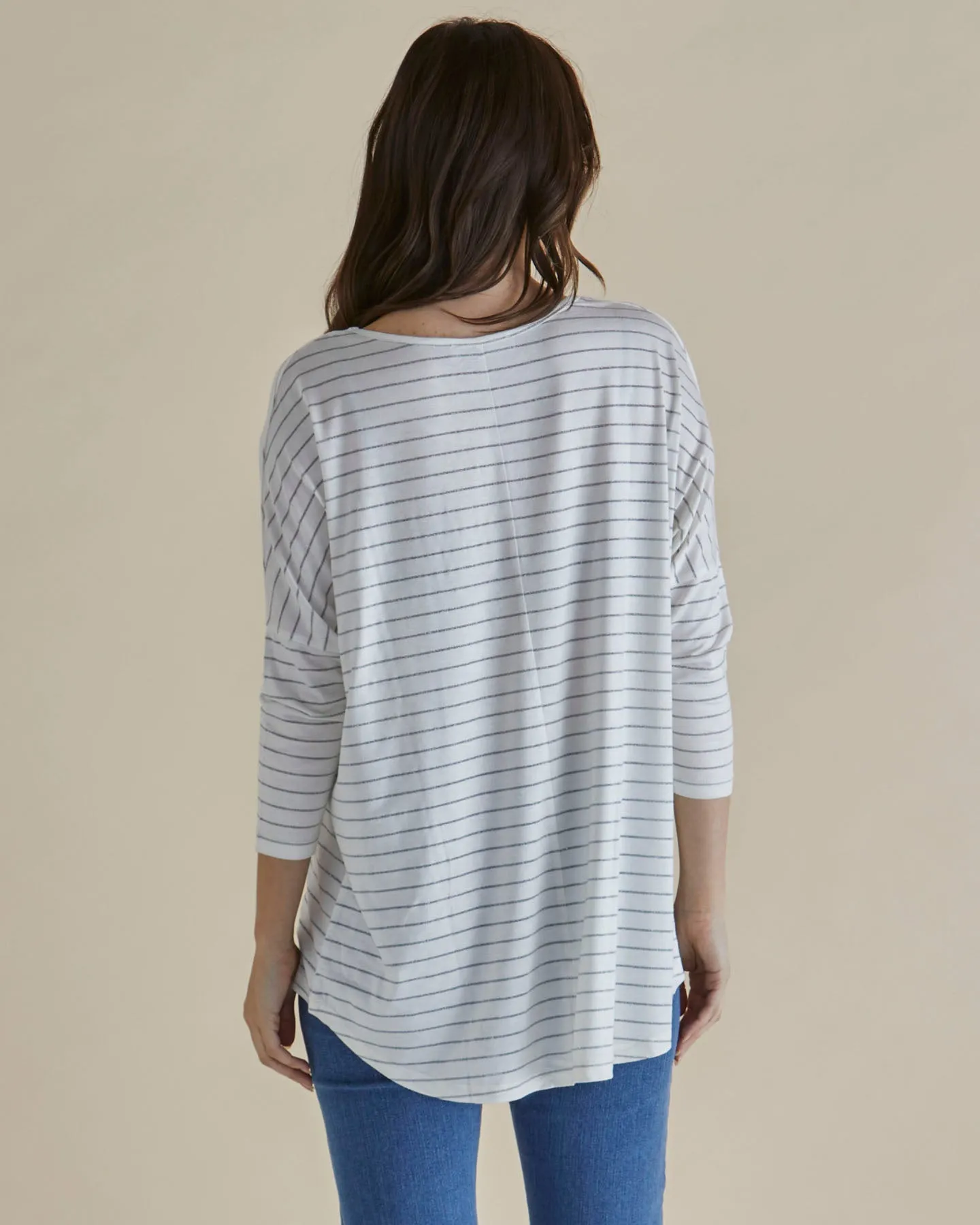 Betty Basics Milan Haut à Manches 3/4 Rayure Lurex Blanc