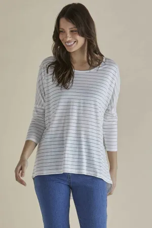Betty Basics Milan Haut à Manches 3/4 Rayures Lurex Blanc