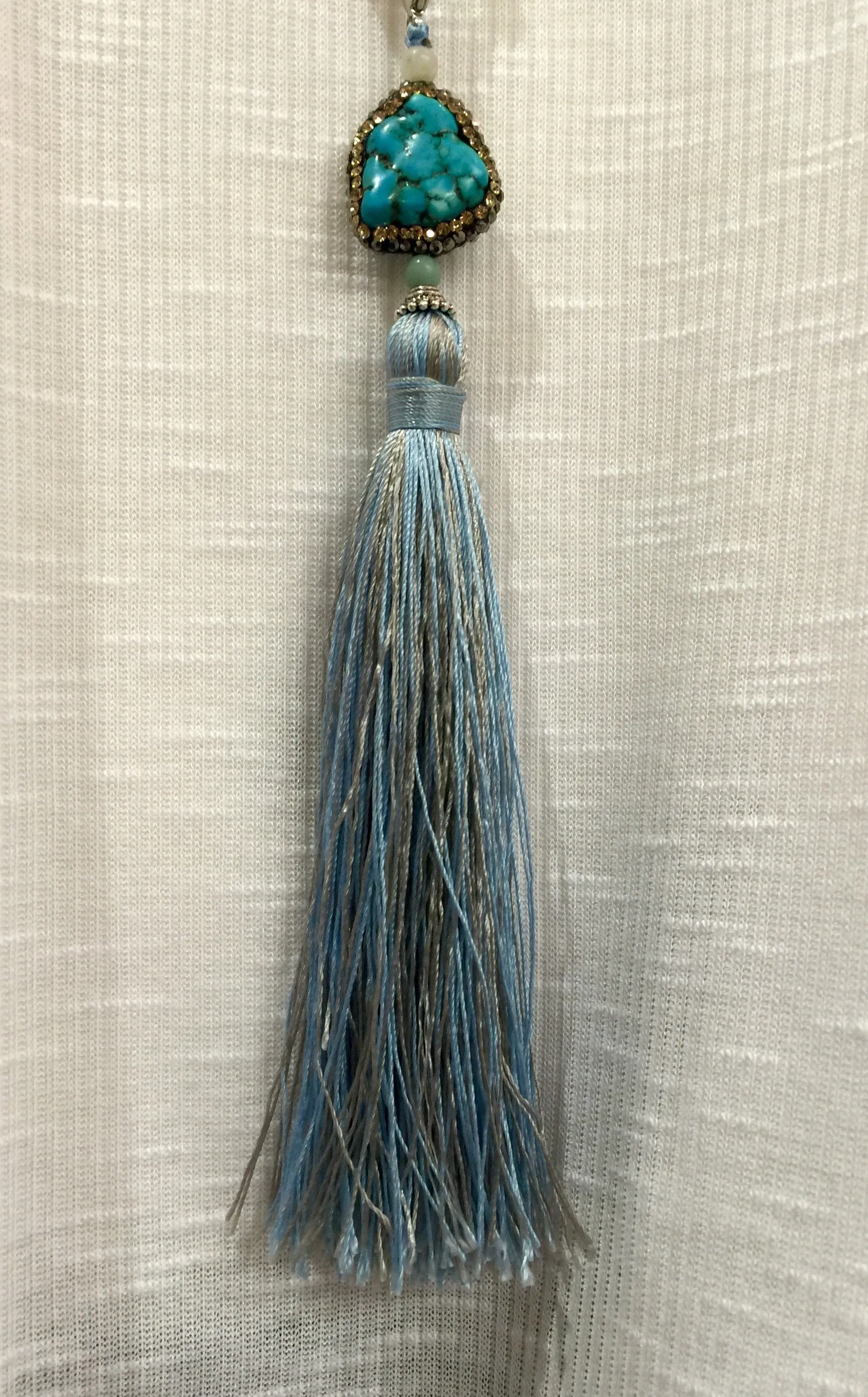 Collier Long à Franges en Agate Bleue et Turquoise Multi-Pièces