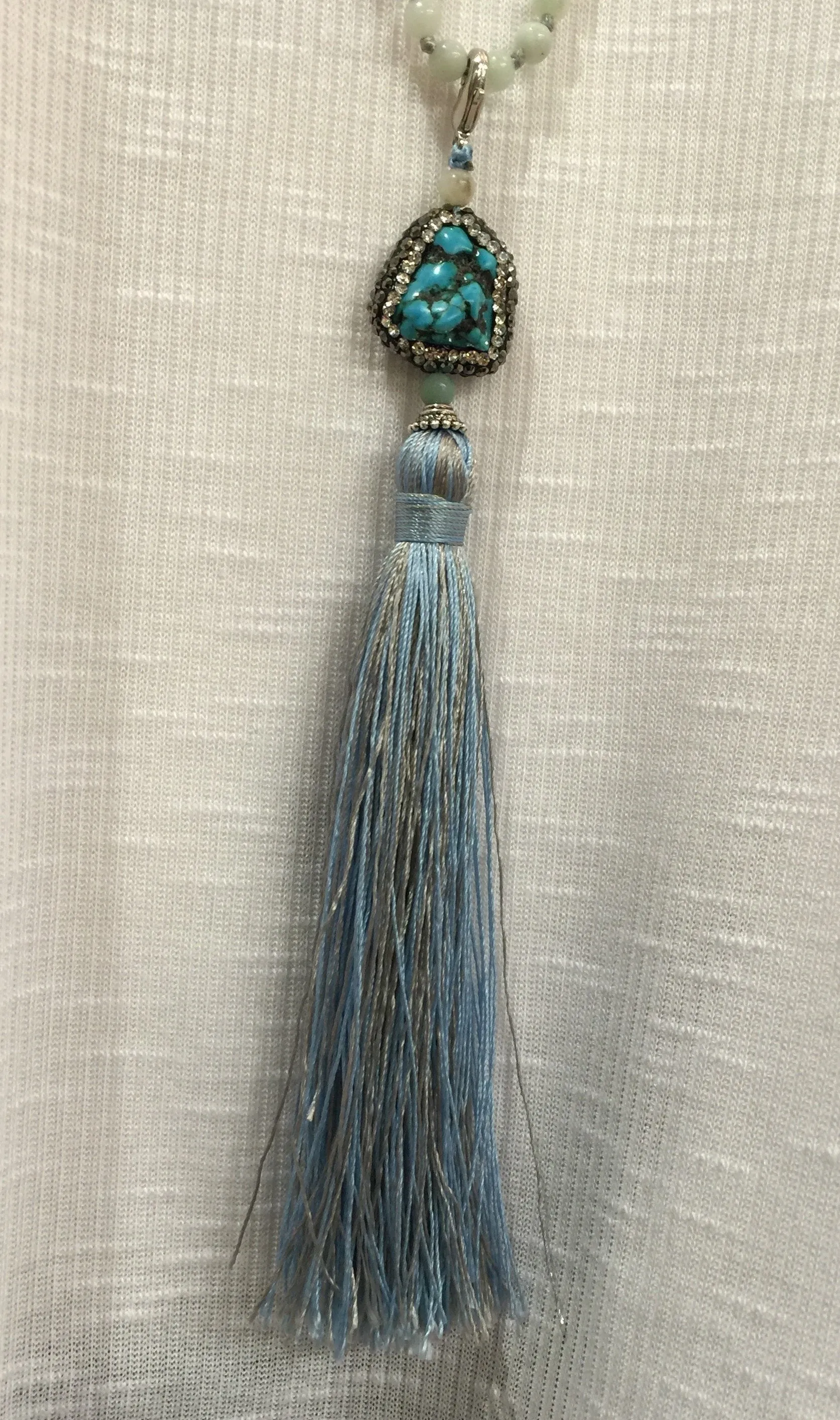 Collier Long à Franges en Agate Bleue et Turquoise Multi-Pièces