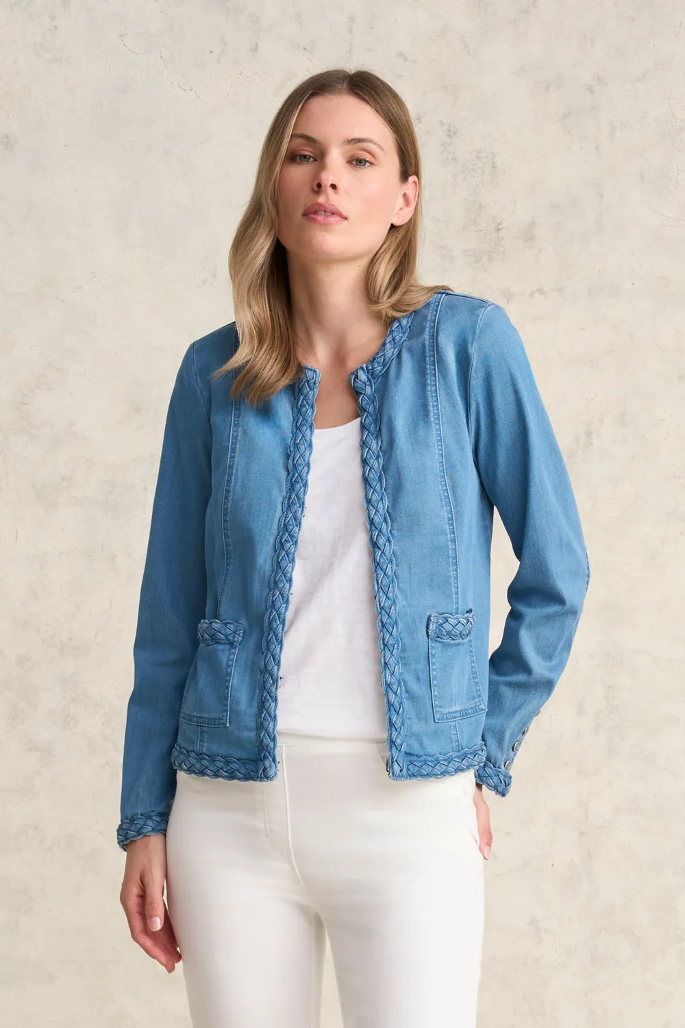Veste en jean à passepoil - Indigo vieilli