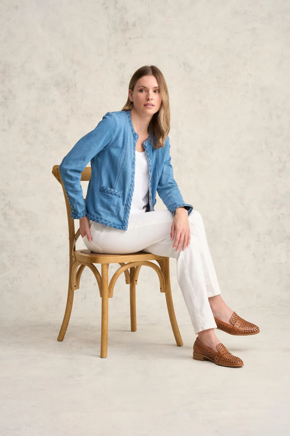 Veste en jean à passepoil - Indigo vieilli