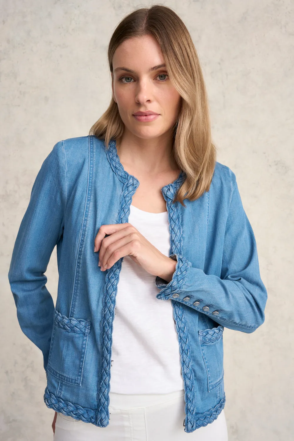 Veste en jean à passepoil - Indigo vieilli
