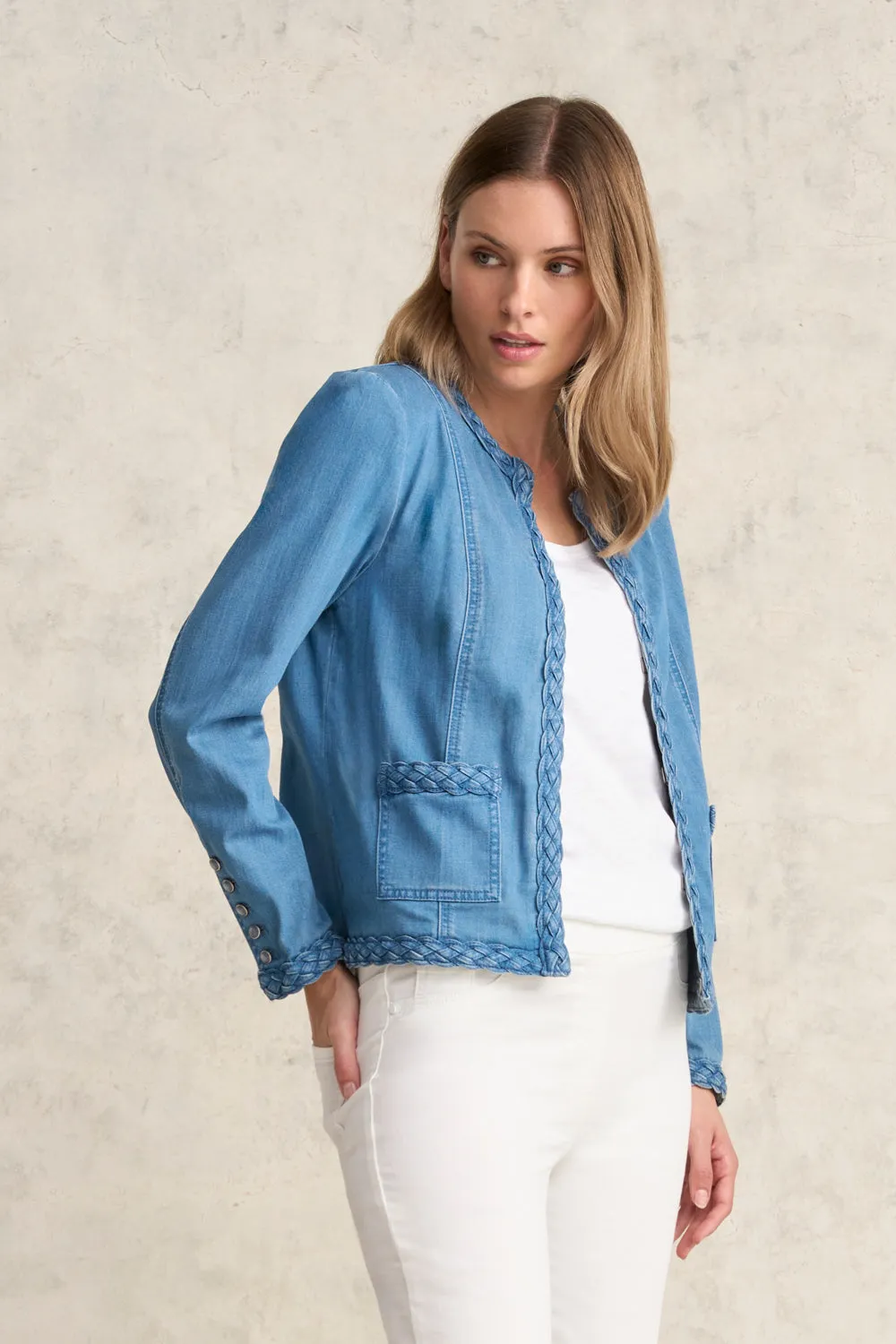 Veste en jean à passepoil - Indigo vieilli