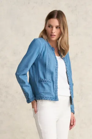 Veste en jean à passepoil - Indigo vieilli