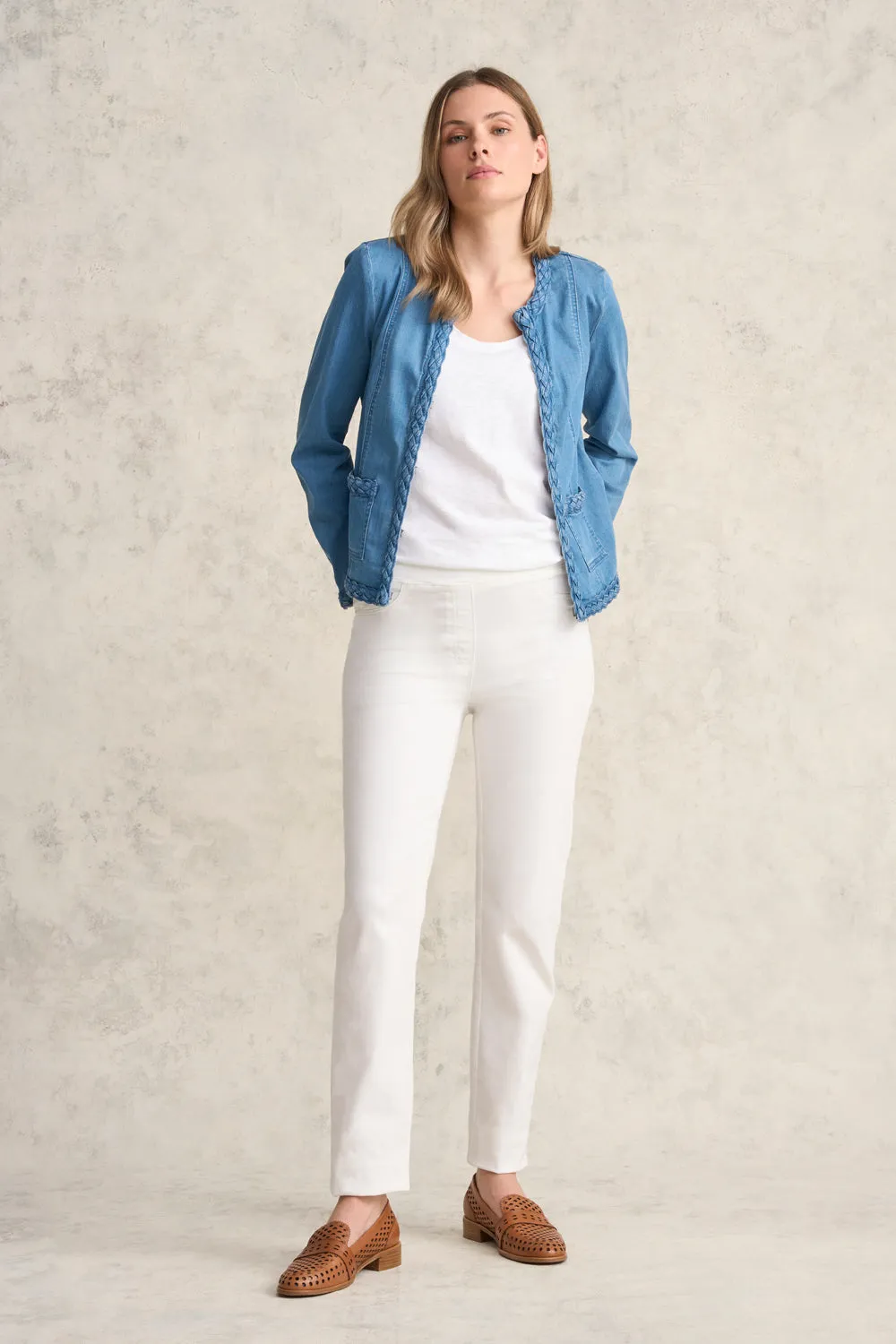 Veste en jean à passepoil - Indigo vieilli