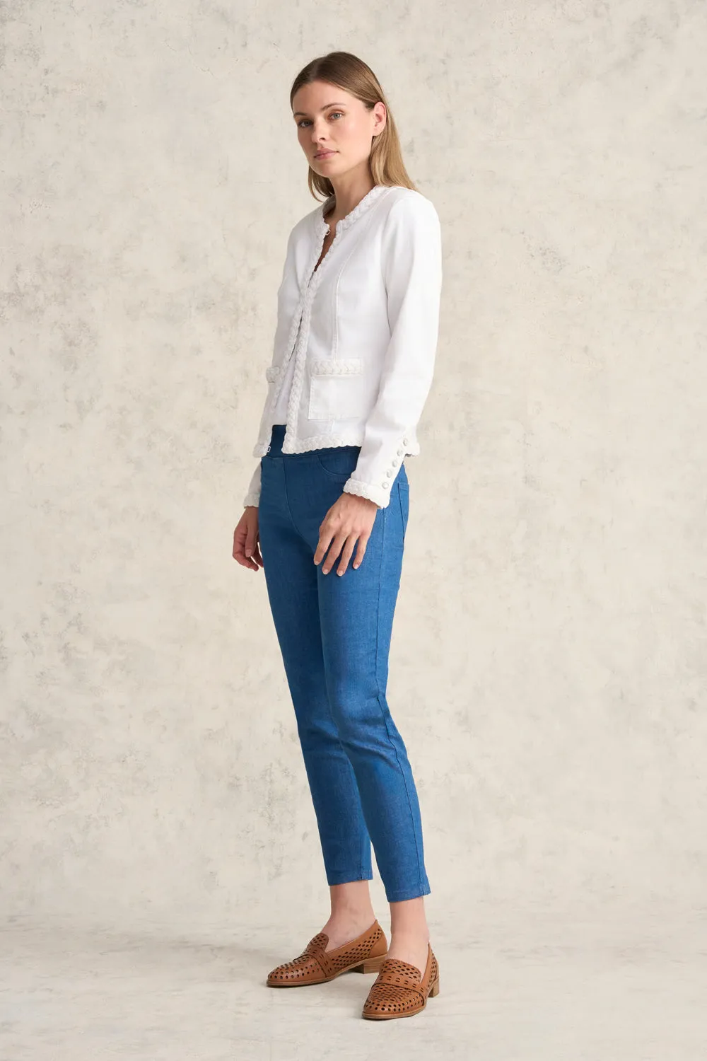 Veste en jean à parement tressé - Blanc
