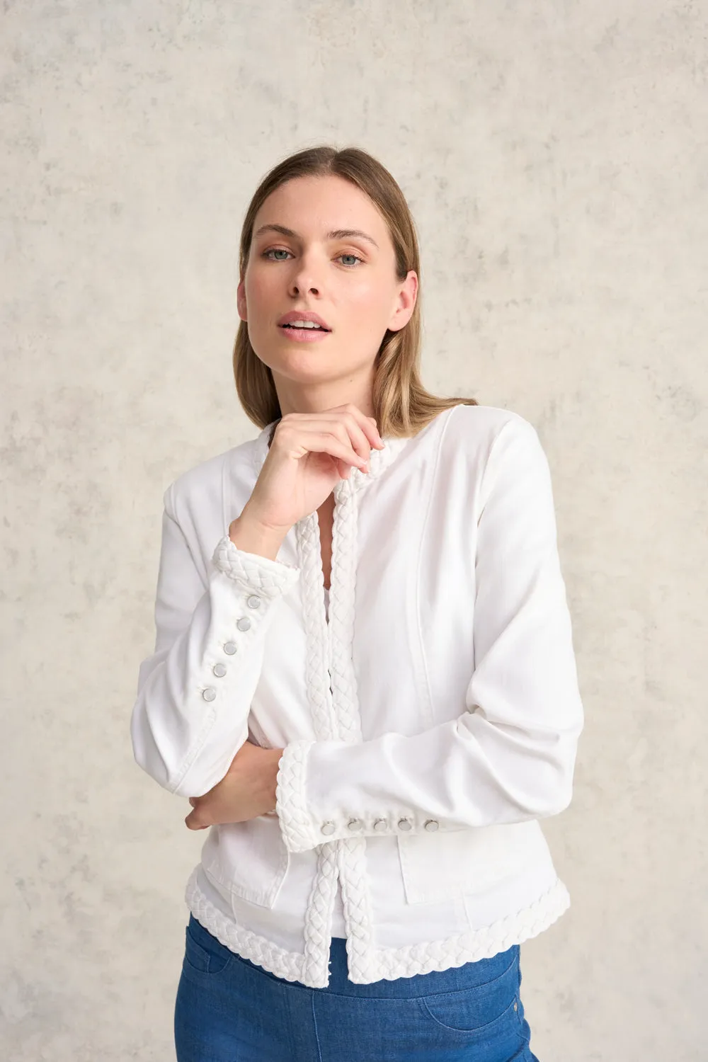 Veste en jean à parement tressé - Blanc