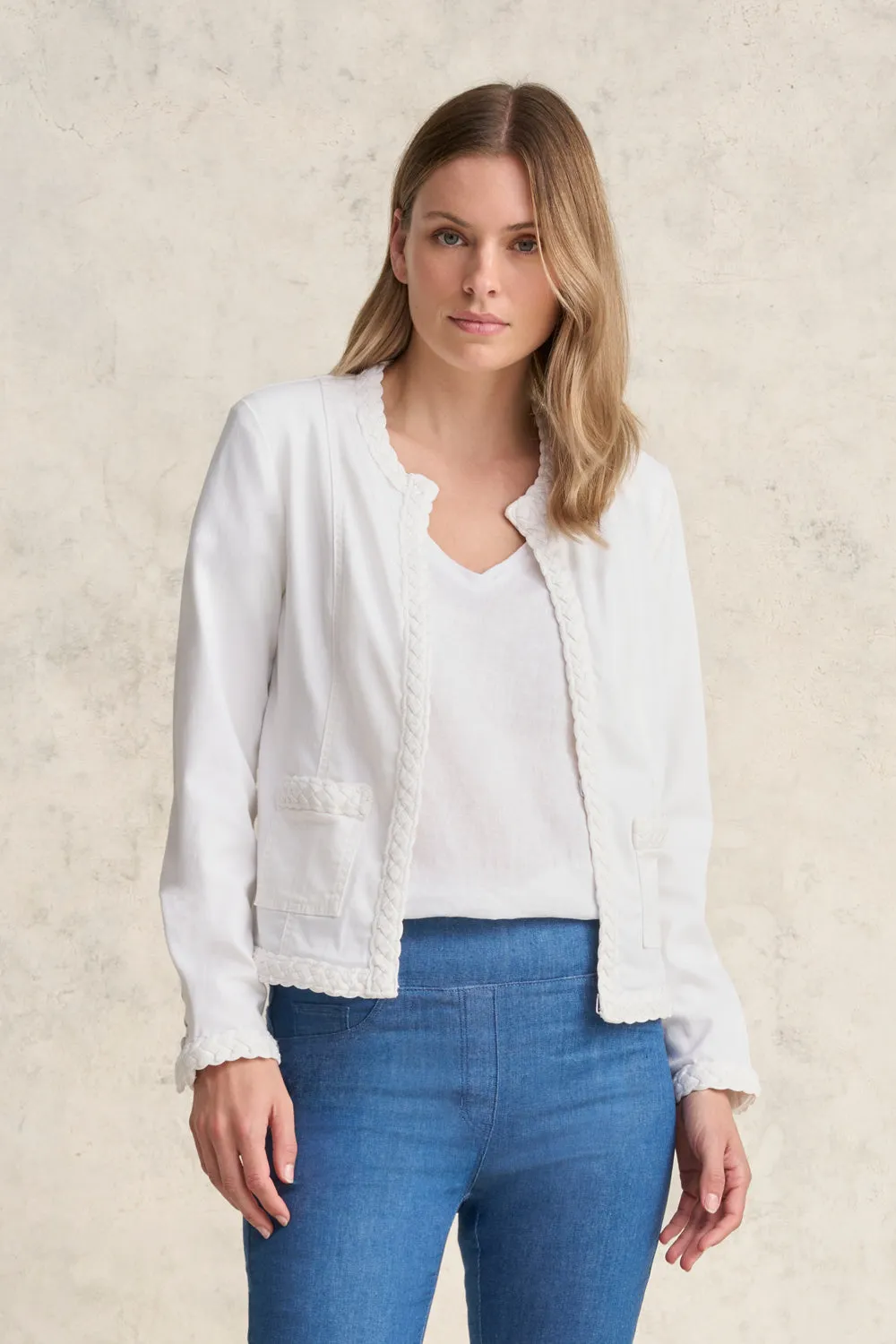 Veste en jean à parement tressé - Blanc