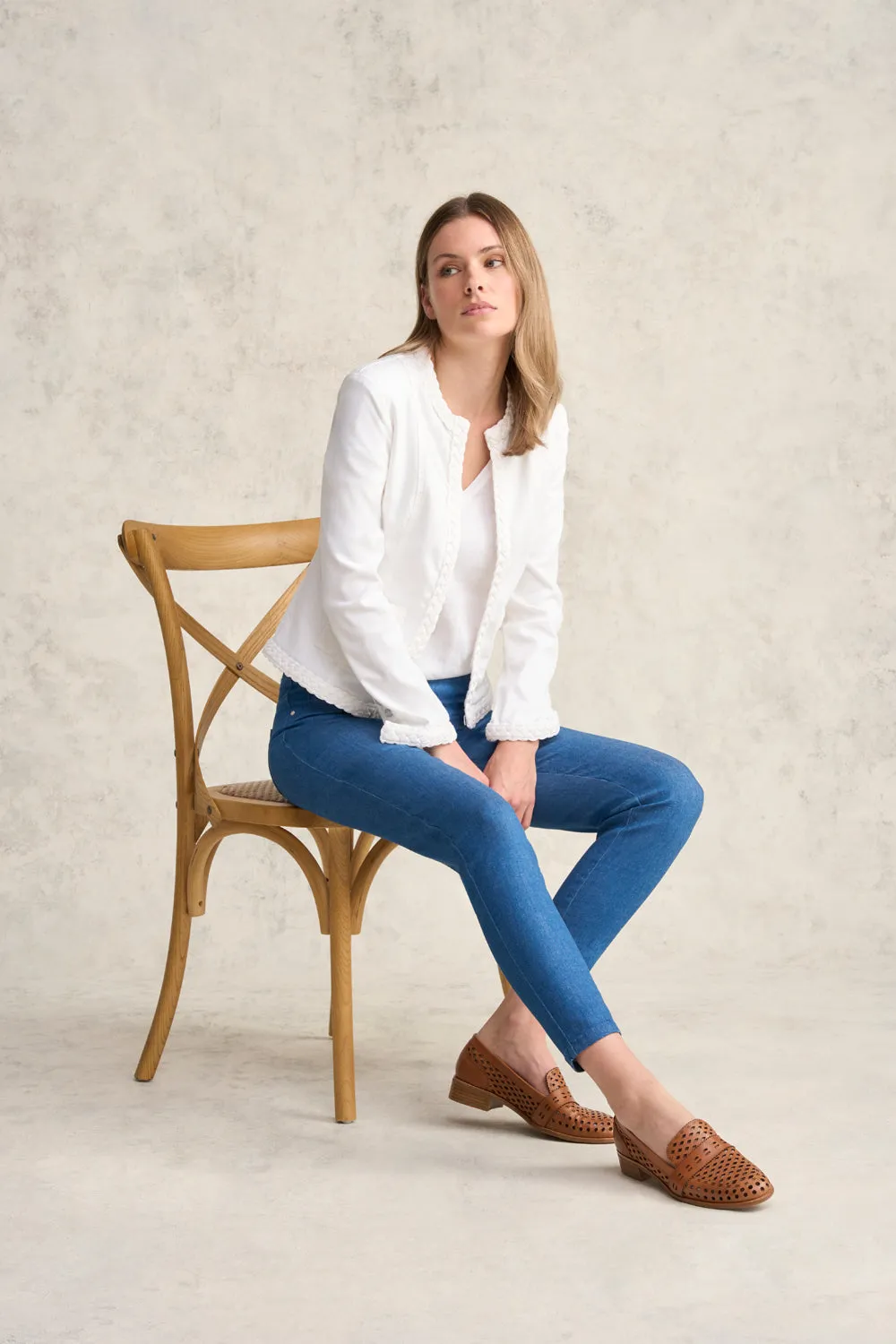 Veste en jean à parement tressé - Blanc