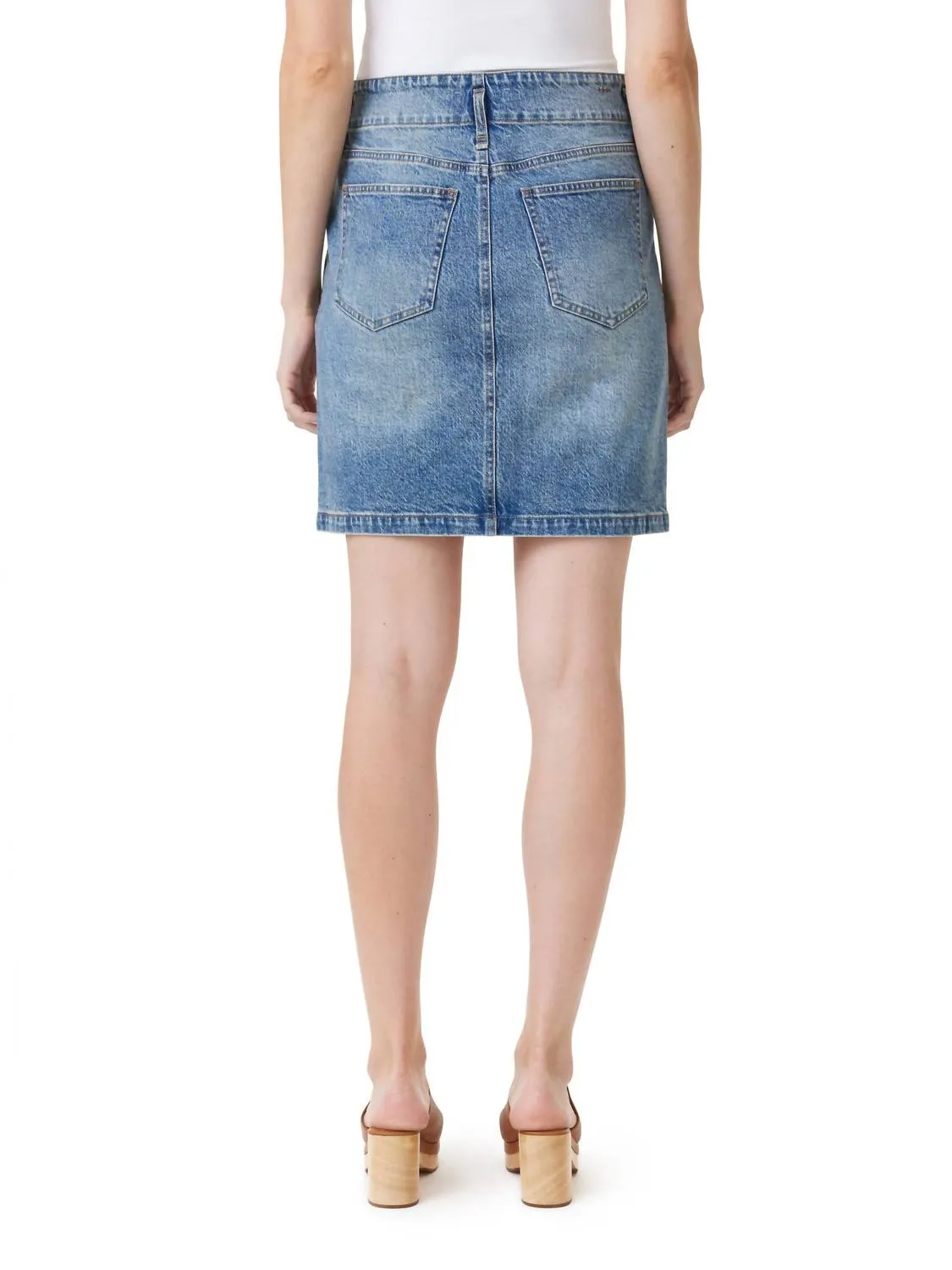Mini-jupe en denim bleu à boutons devant