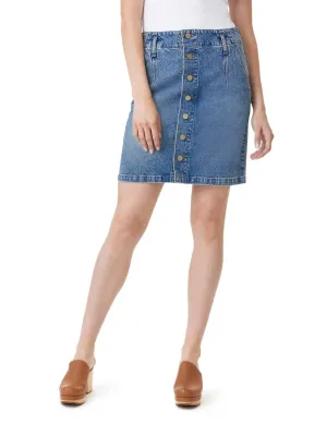 Mini-jupe en denim bleu à boutons devant