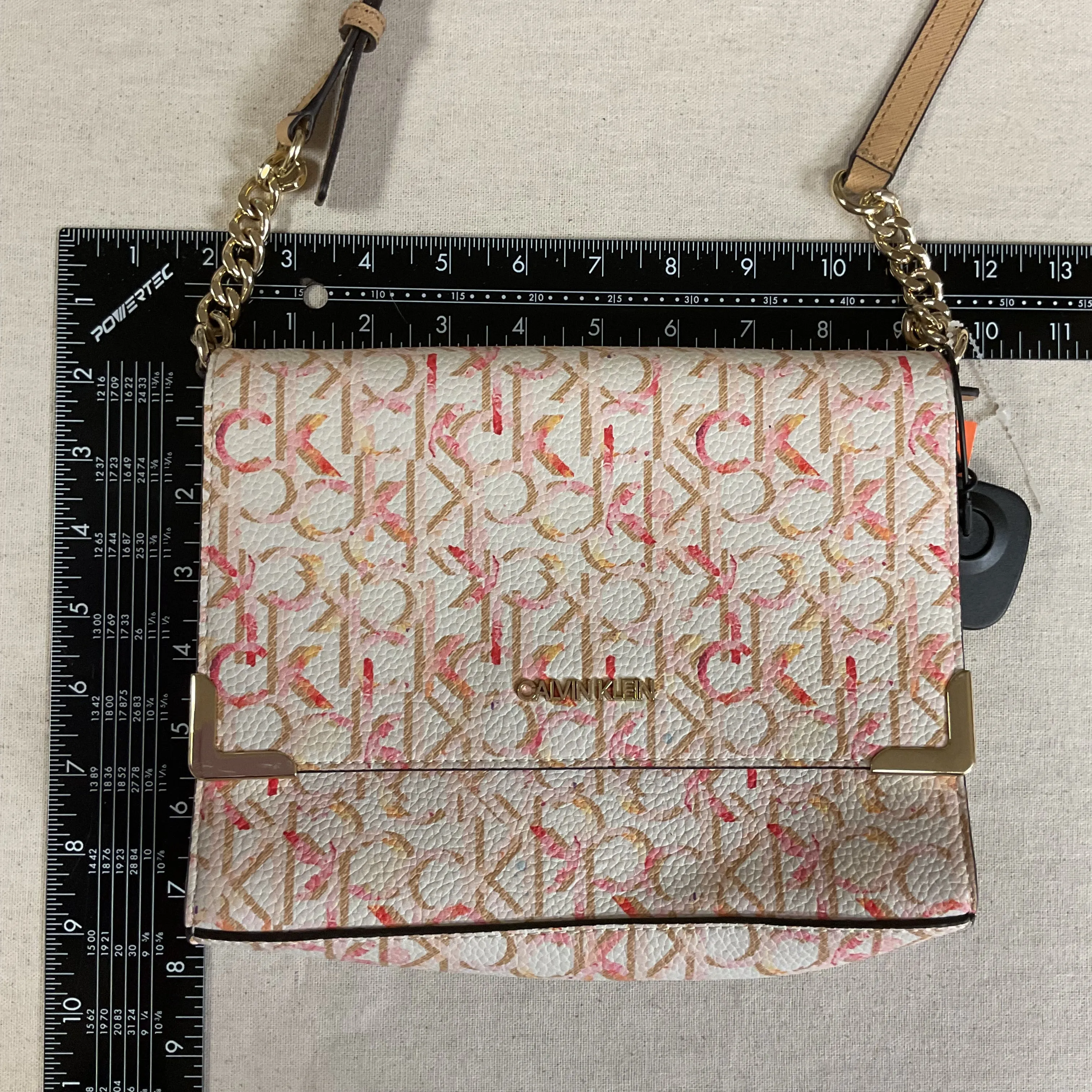 Sac bandoulière Calvin Klein en rose et beige, taille : Moyenne