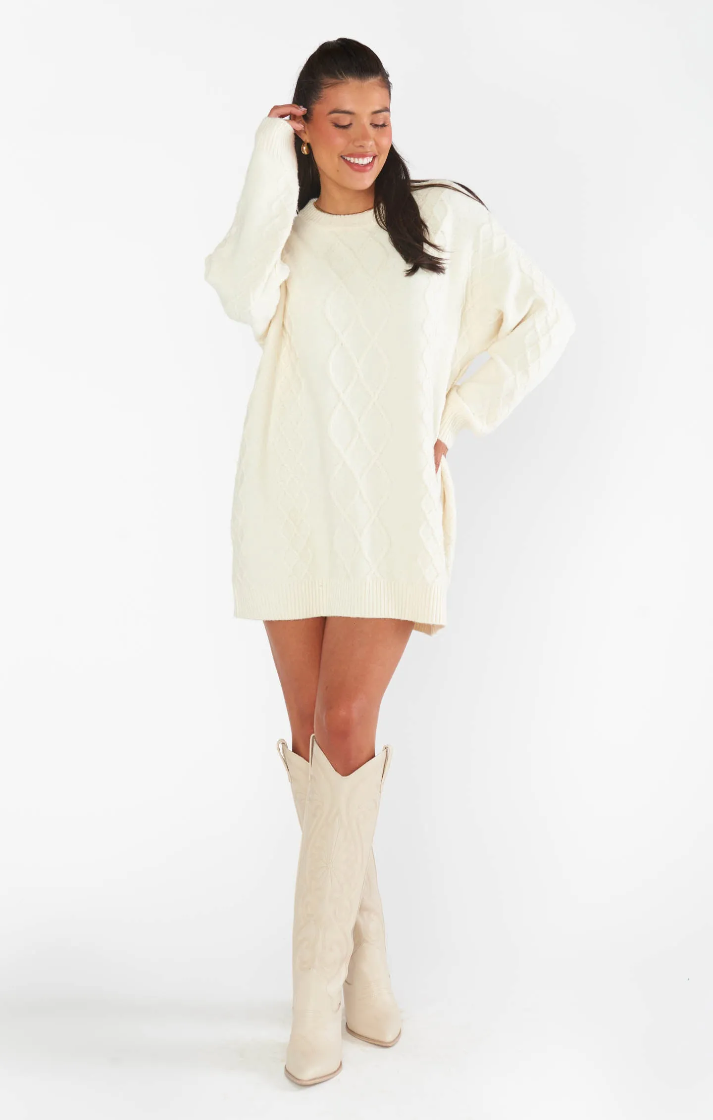 Pull tunique Canyon ~ Crème tricot doux et pelucheux