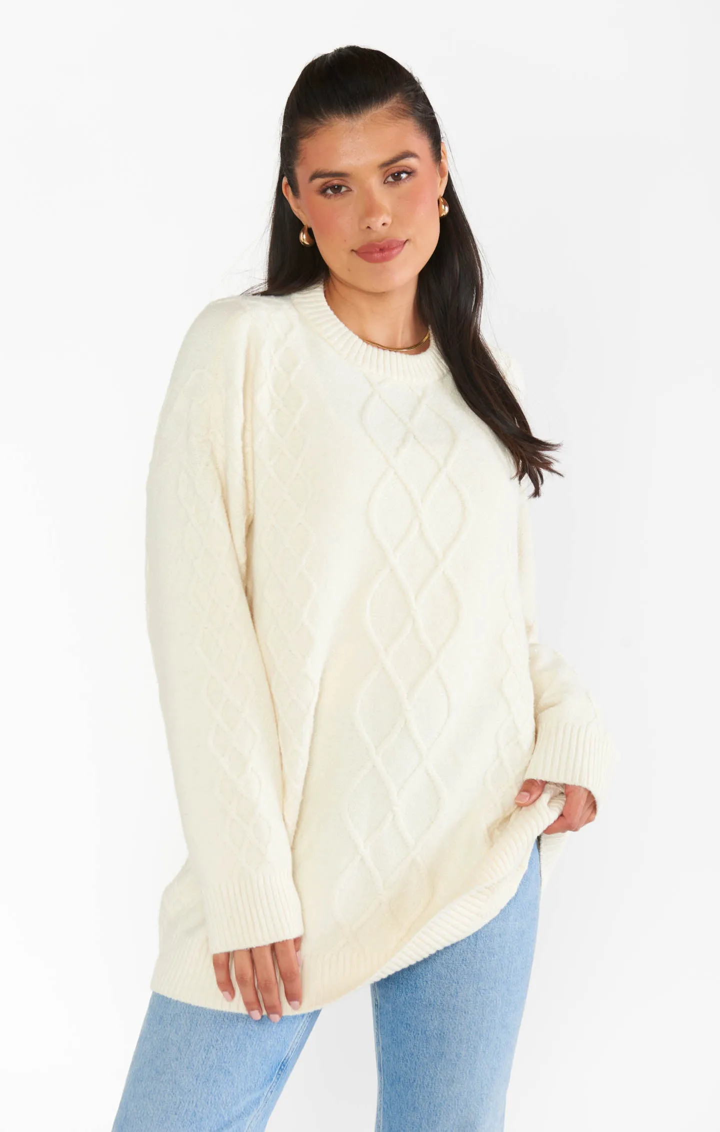 Pull tunique Canyon ~ Crème tricot doux et pelucheux