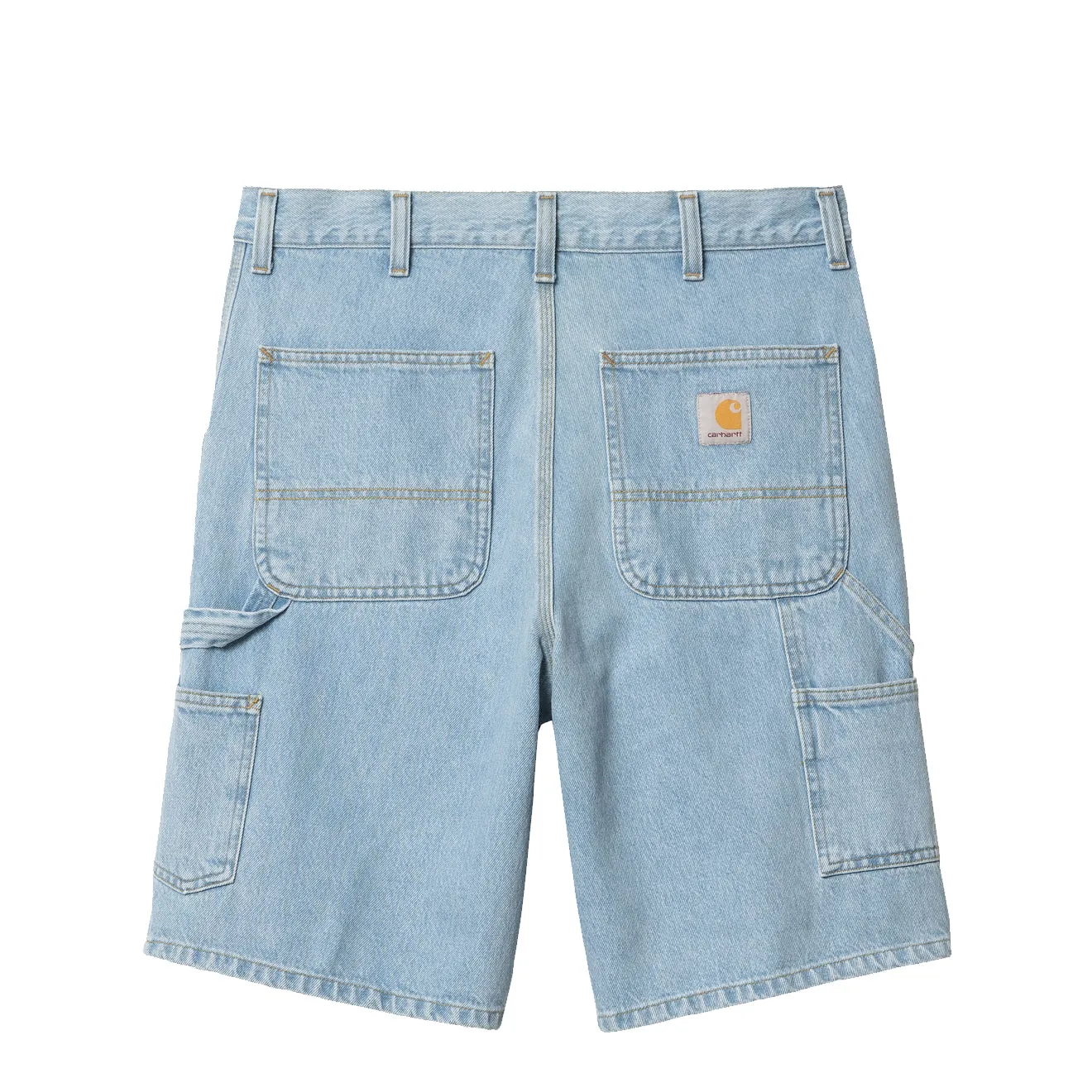 Carhartt WIP Short Bleu Dénim Lourd Patte Genou Unique Délavé Pierre