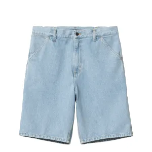 Carhartt WIP Short Bleu Dénim Lourd Patte Genou Unique Délavé Pierre