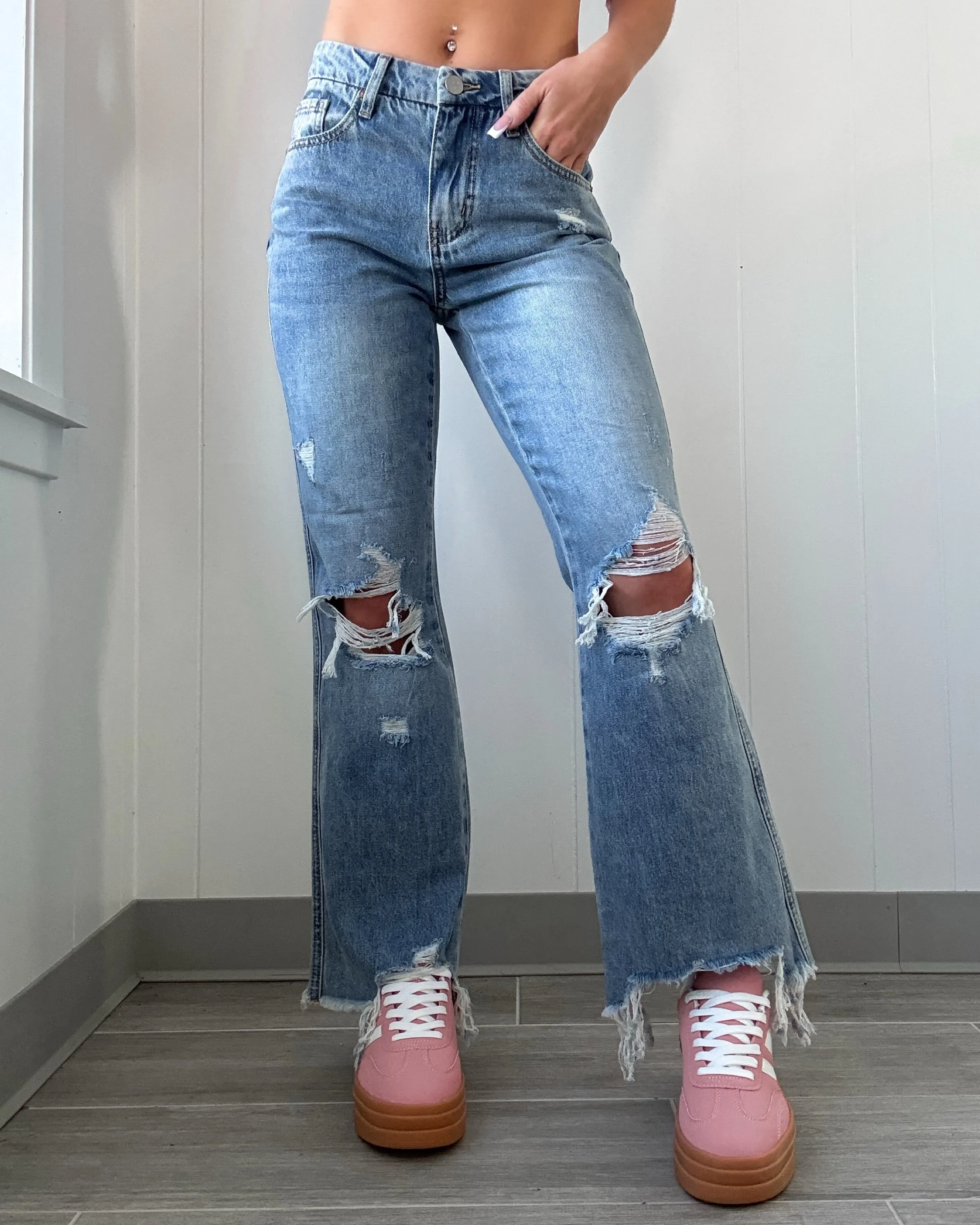 Carrie Jeans à Taille Moyenne Effilés - Lavage Clair