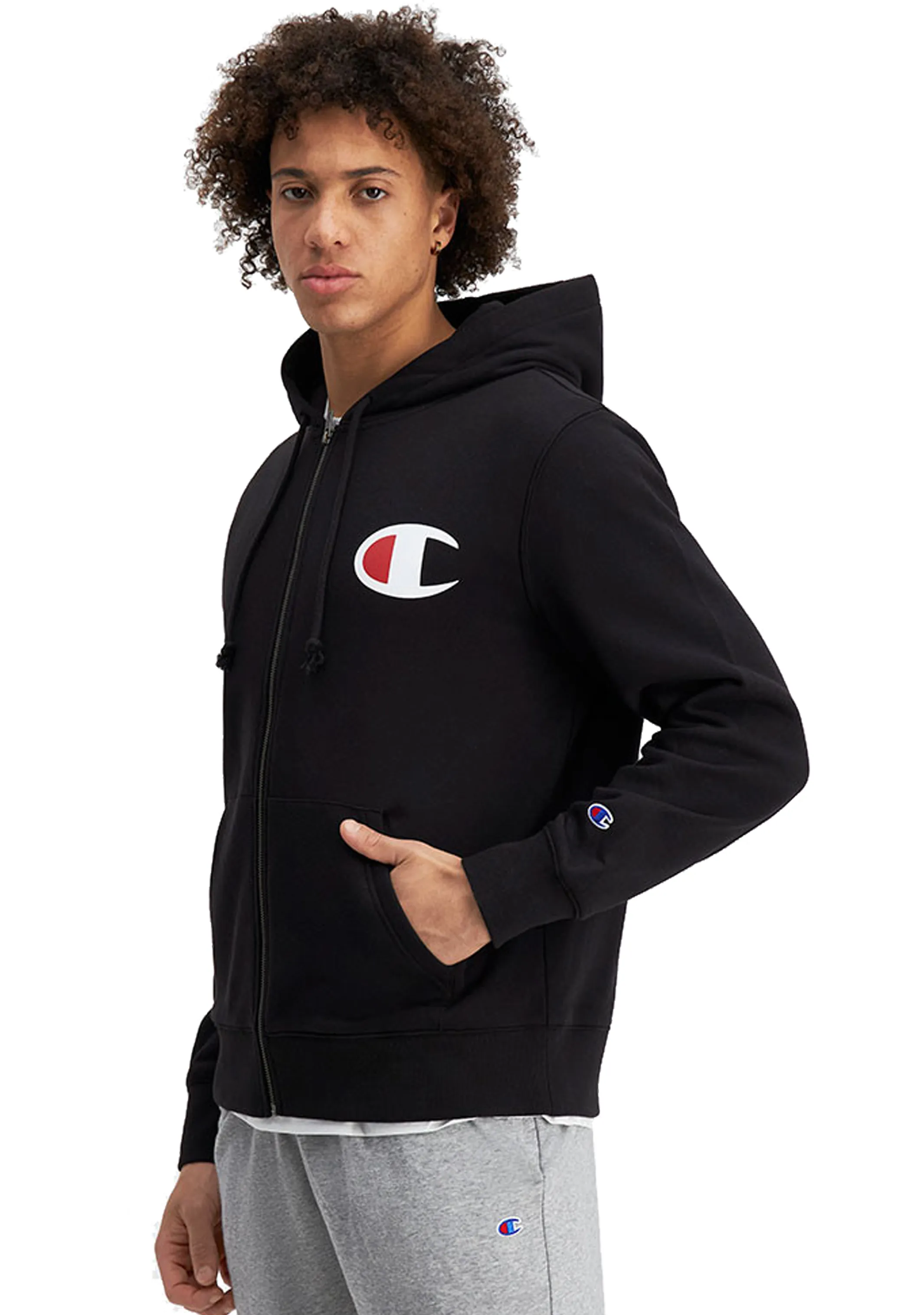 Champion Sweat à capuche avec logo C à fermeture éclair <br> AVV9N Noir