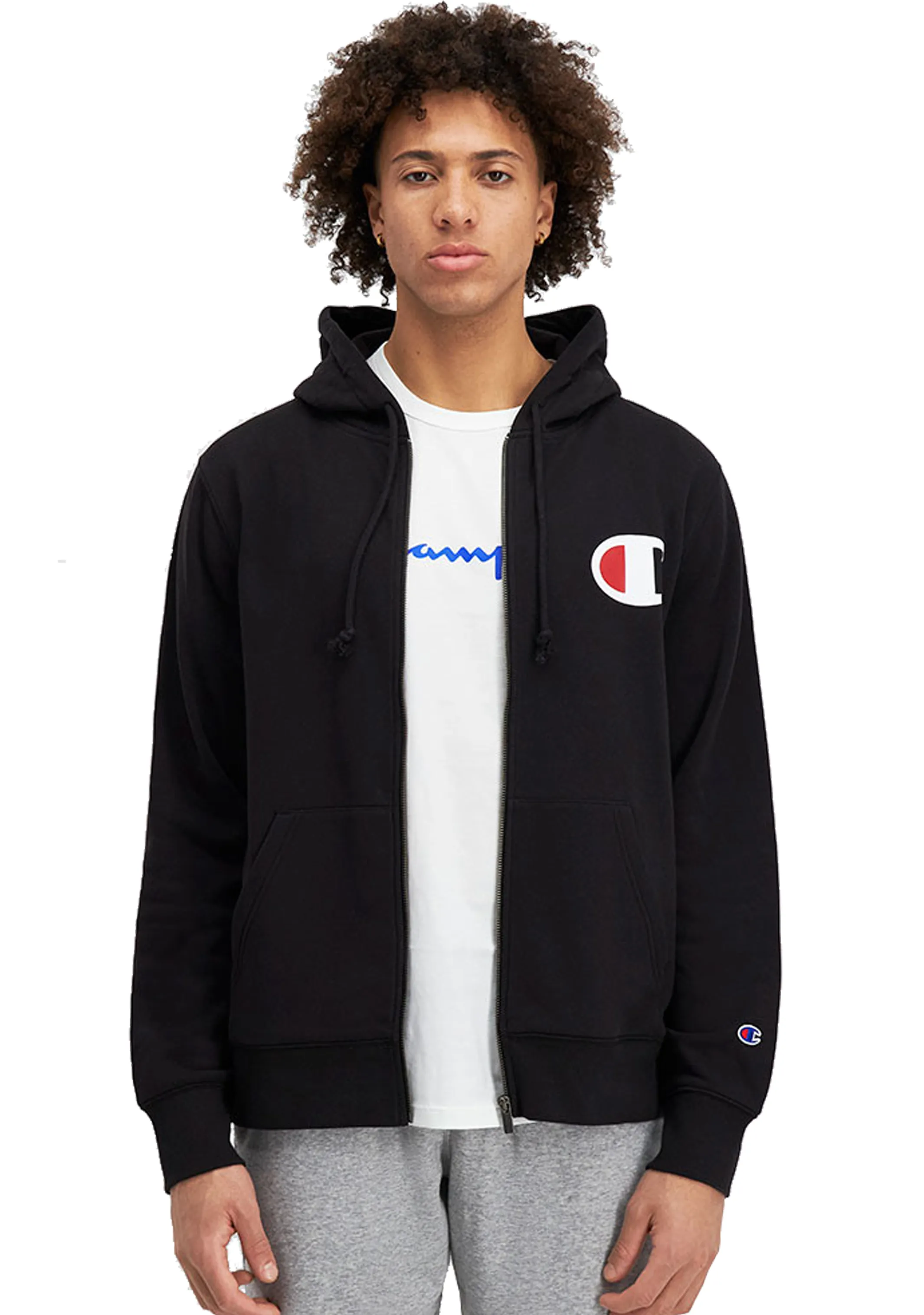 Champion Sweat à capuche avec logo C à fermeture éclair <br> AVV9N Noir