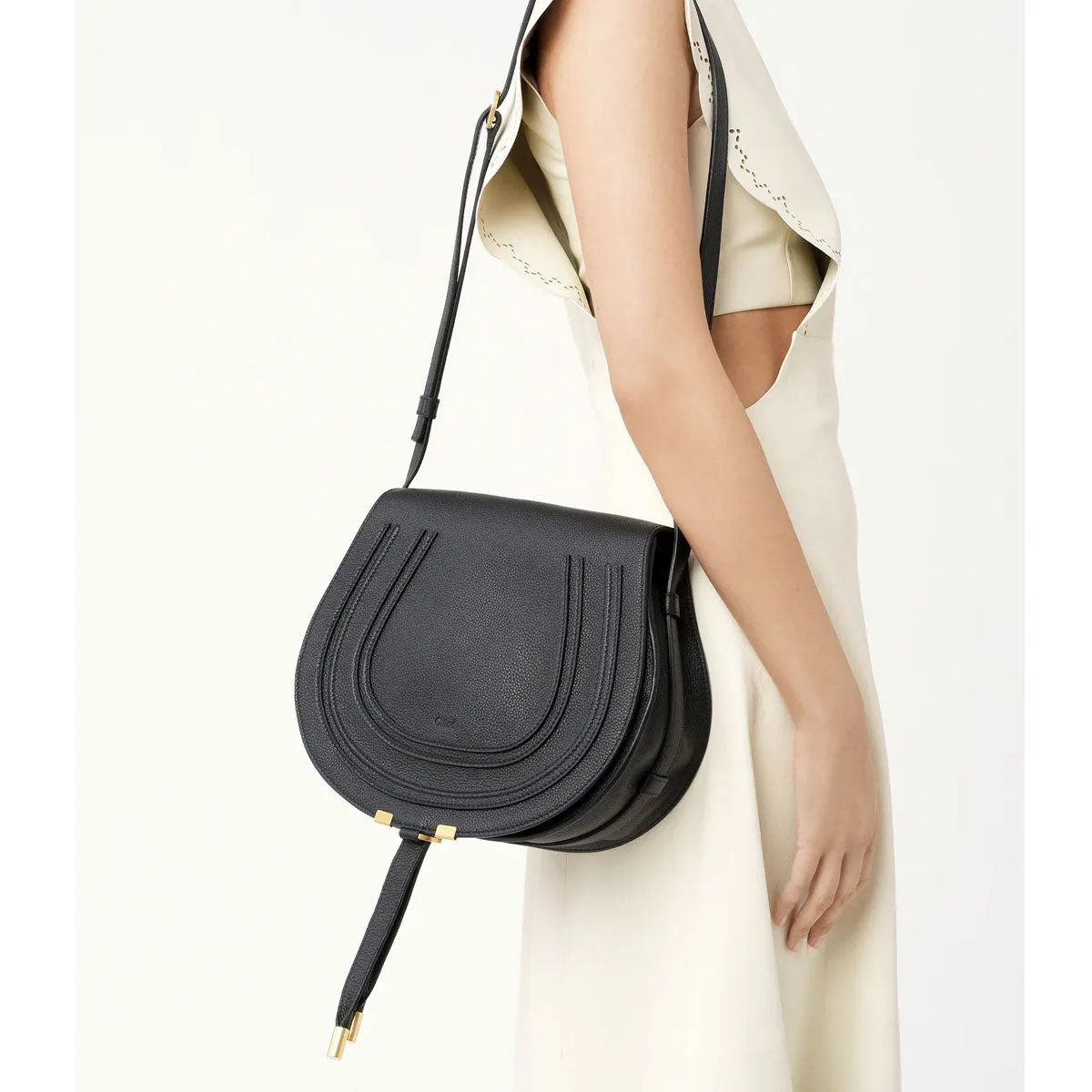Chloé Sac Marcie Medium Satchel, Noir Ton sur Ton