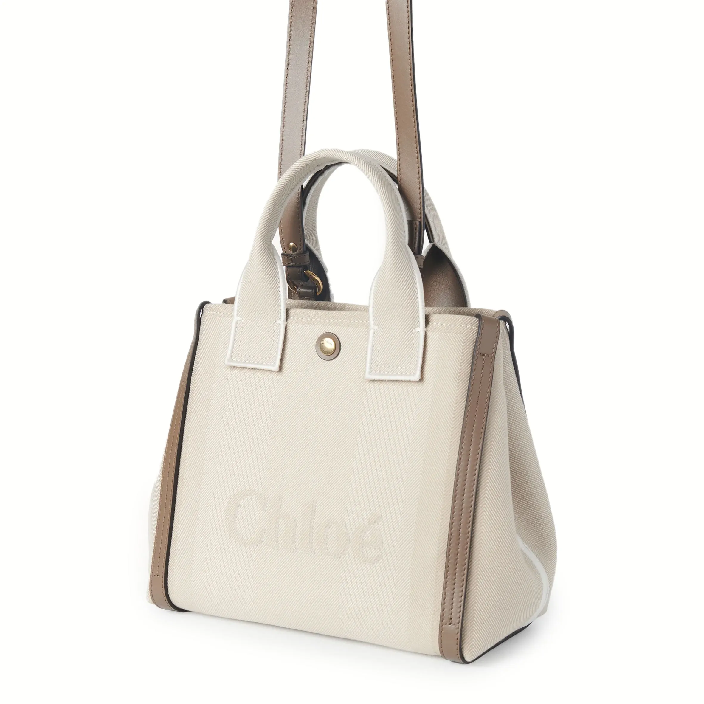 Chloé Sacs Petit Tote en Toile, Beige Végétal