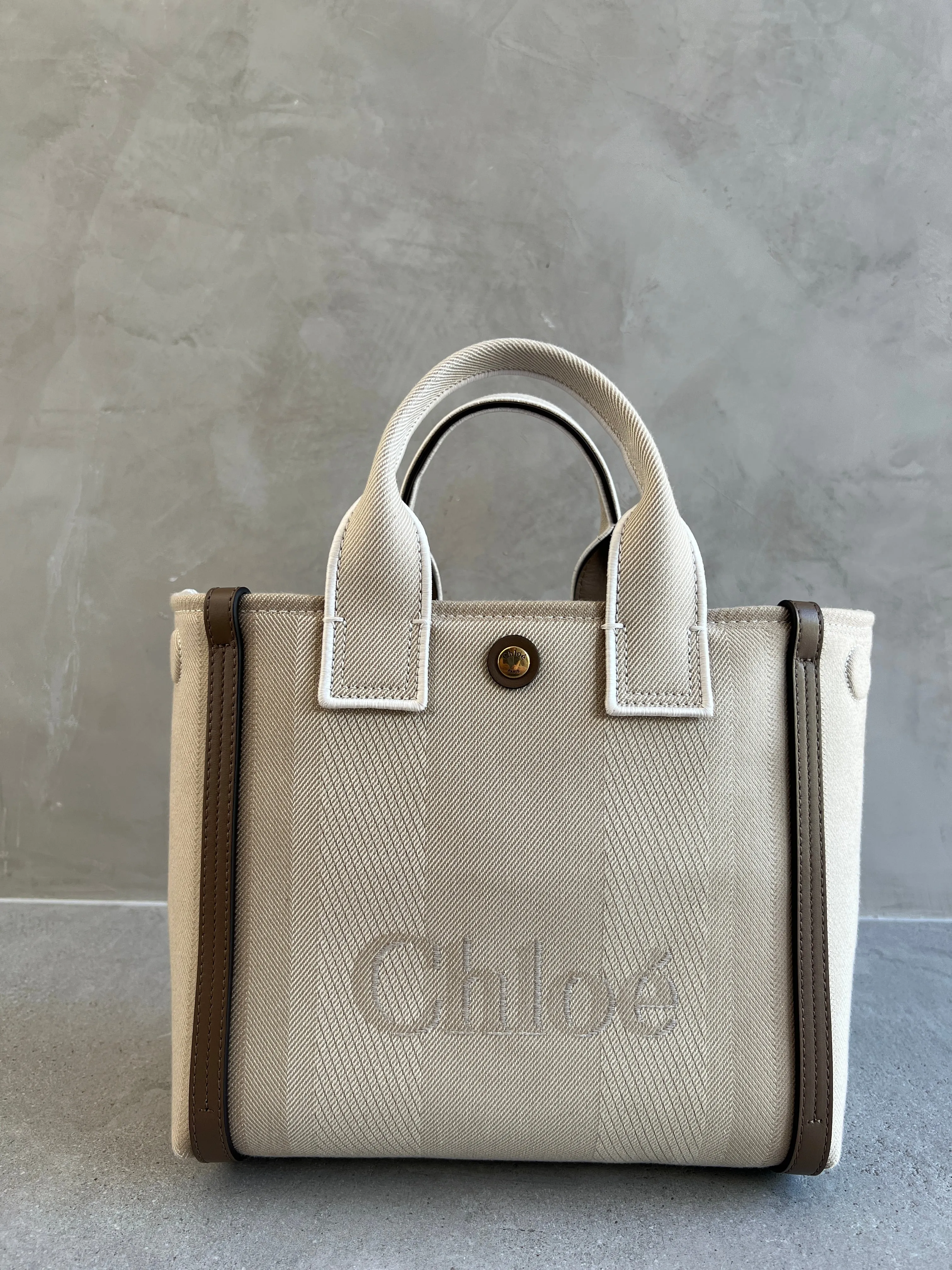 Chloé Sacs Petit Tote en Toile, Beige Végétal