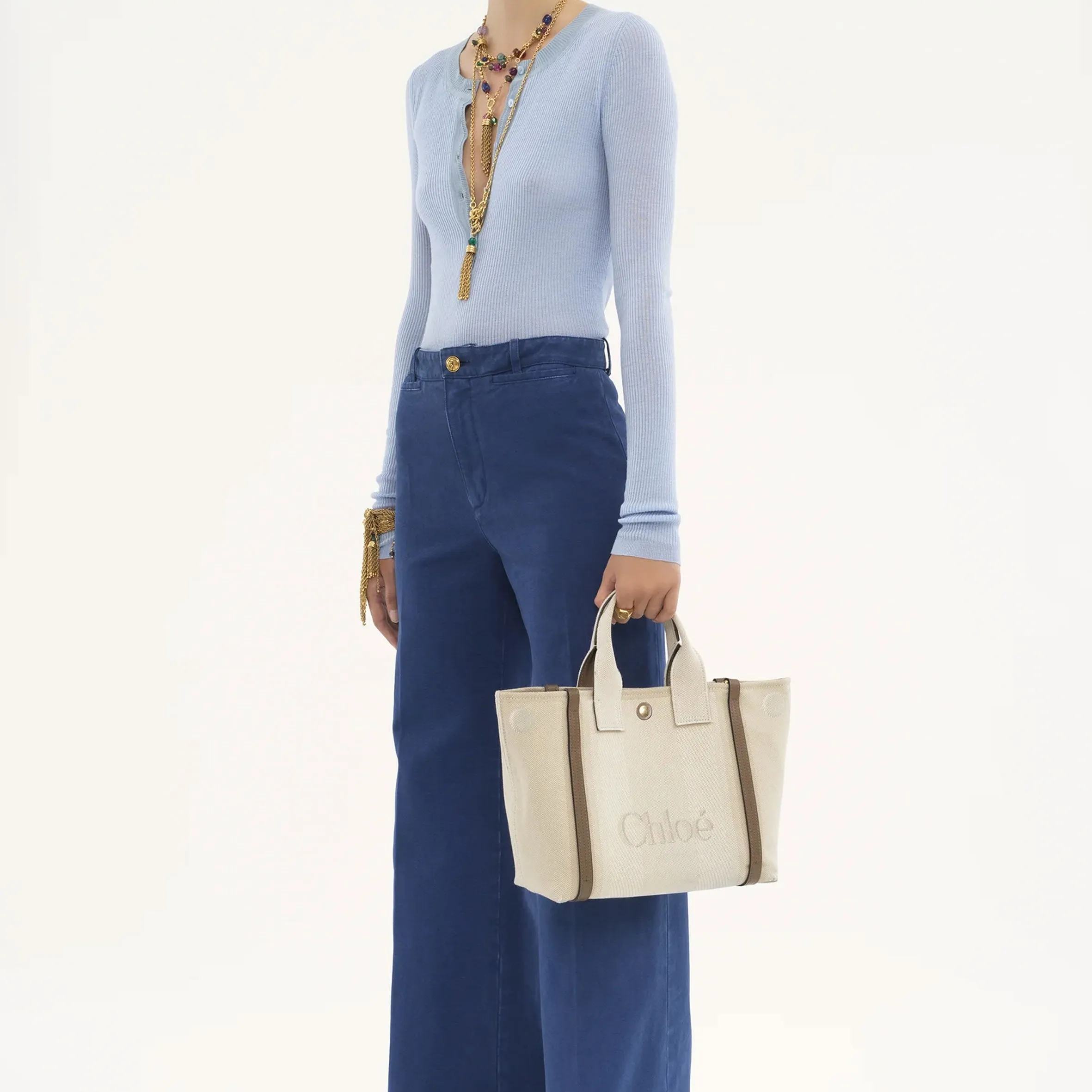 Chloé Sacs Petit Tote en Toile, Beige Végétal