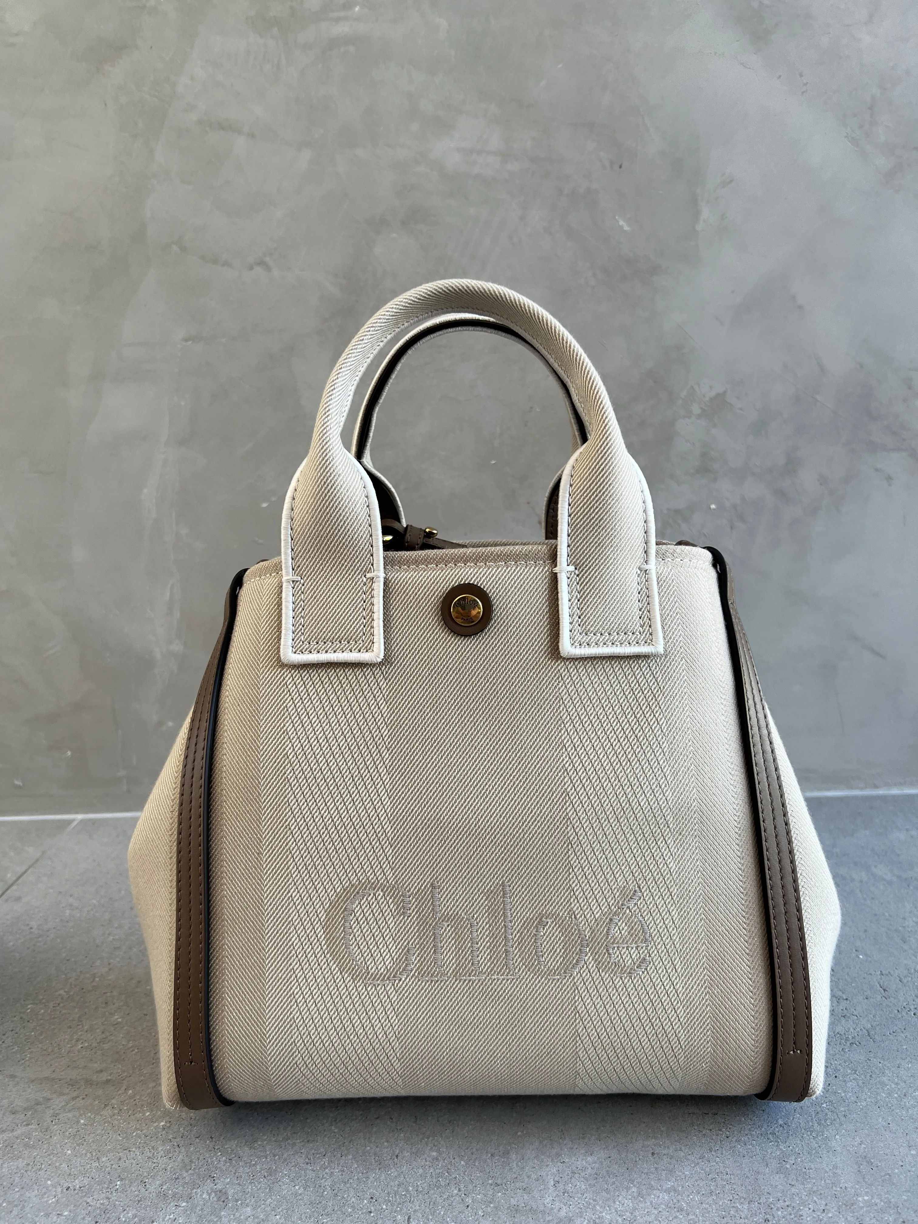 Chloé Sacs Petit Tote en Toile, Beige Végétal