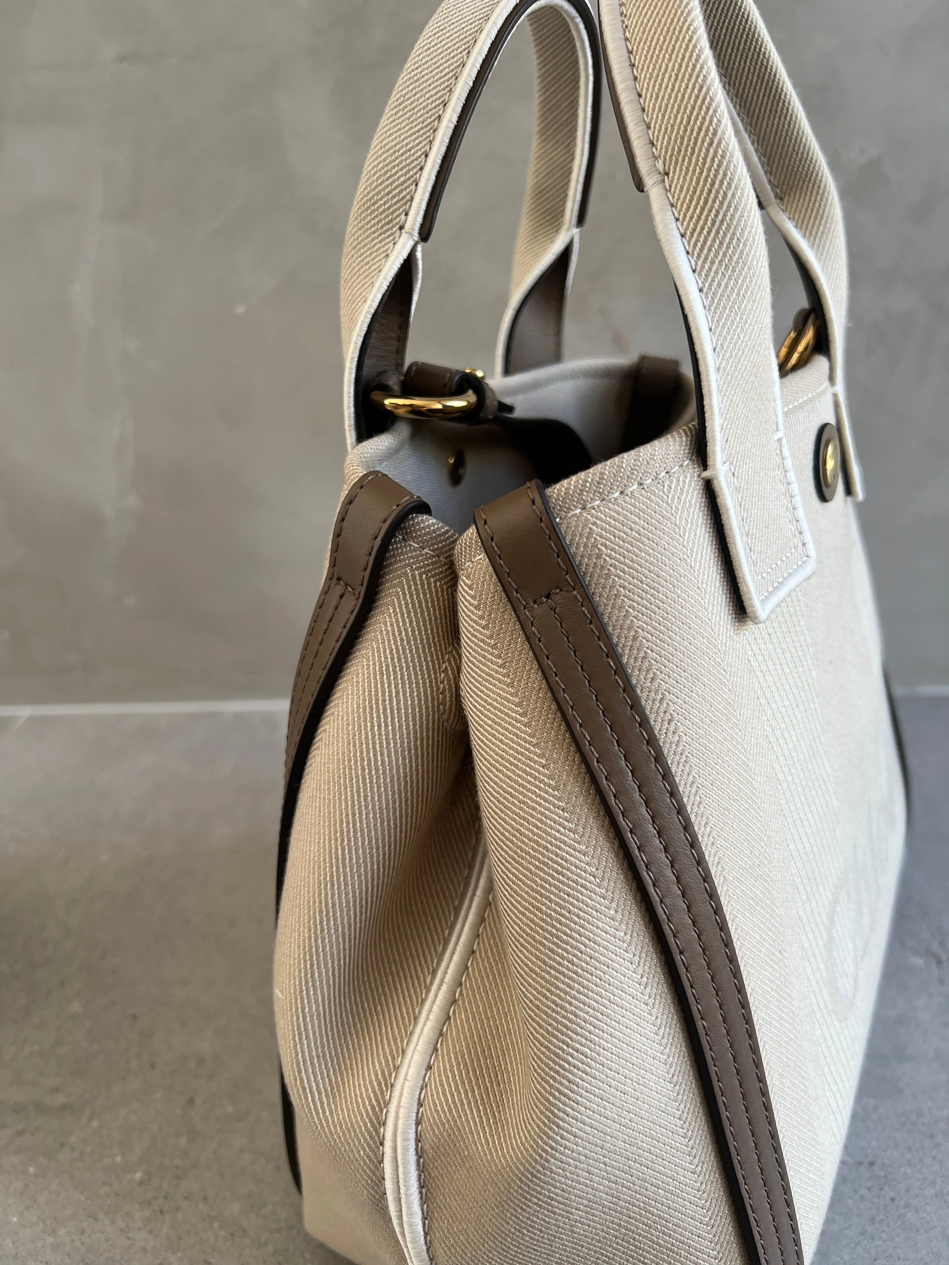 Chloé Sacs Petit Tote en Toile, Beige Végétal