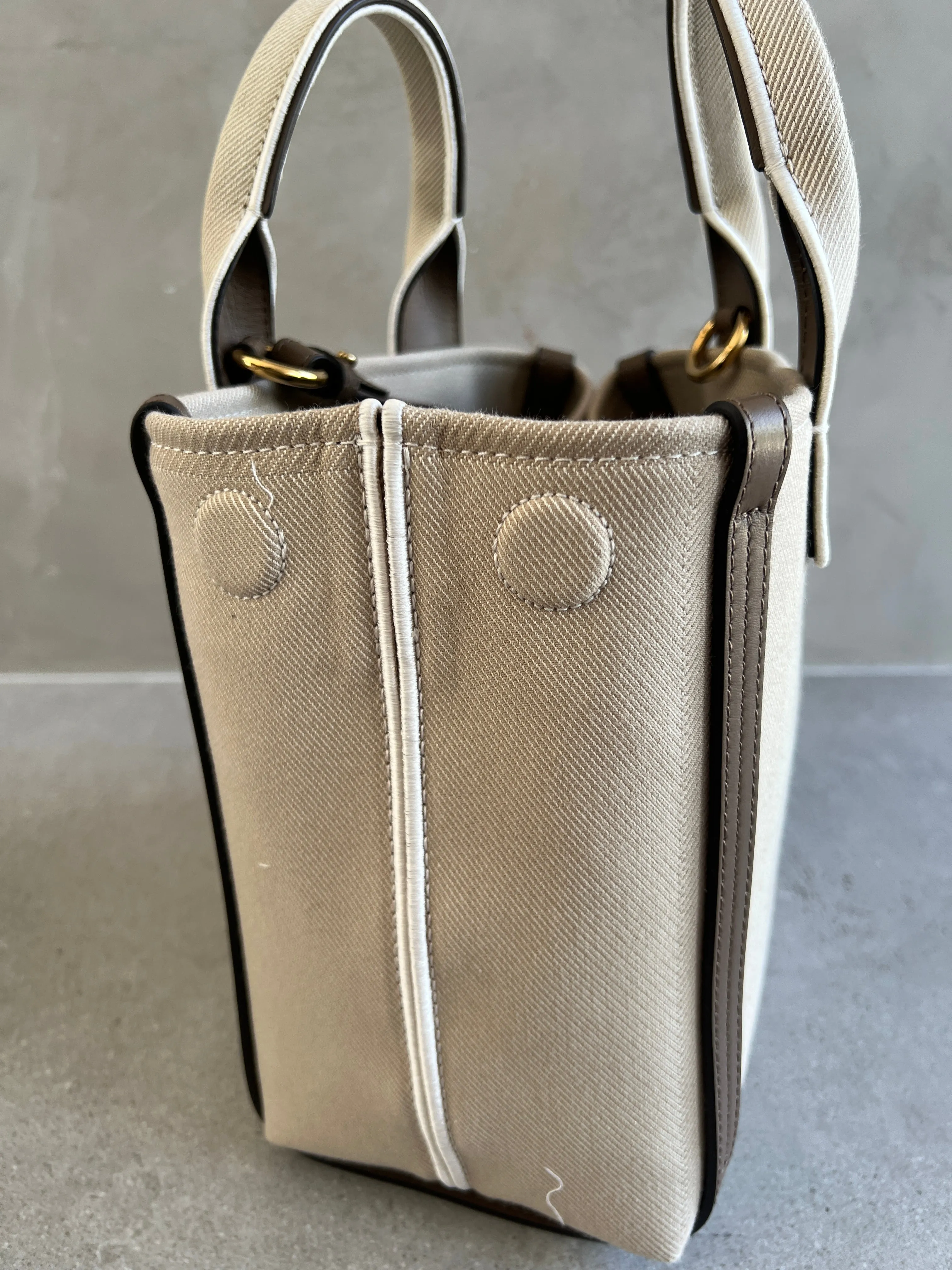 Chloé Sacs Petit Tote en Toile, Beige Végétal