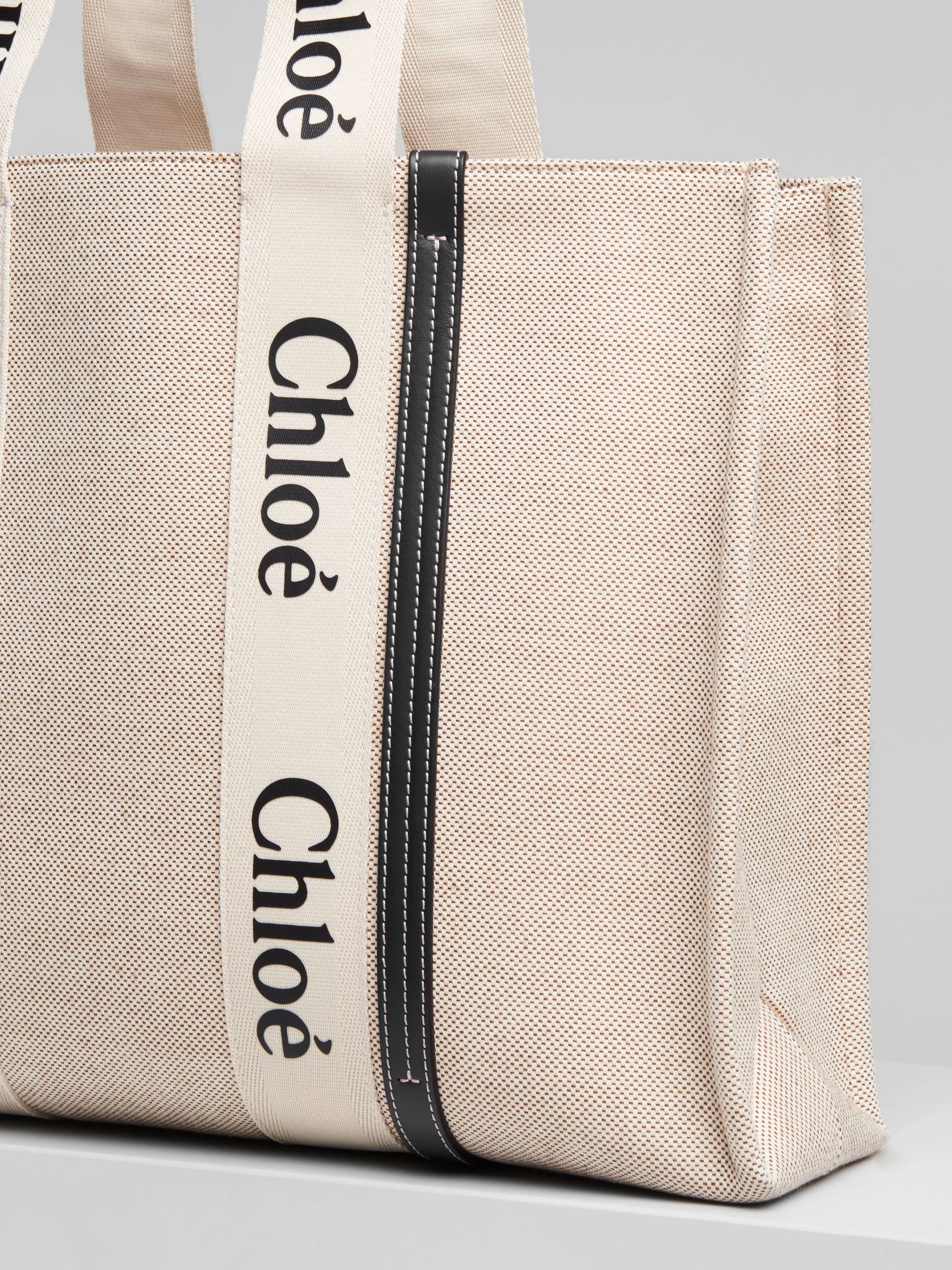 Chloé Sacs Woody Tote Grand Canvas, Blanc/Bleu