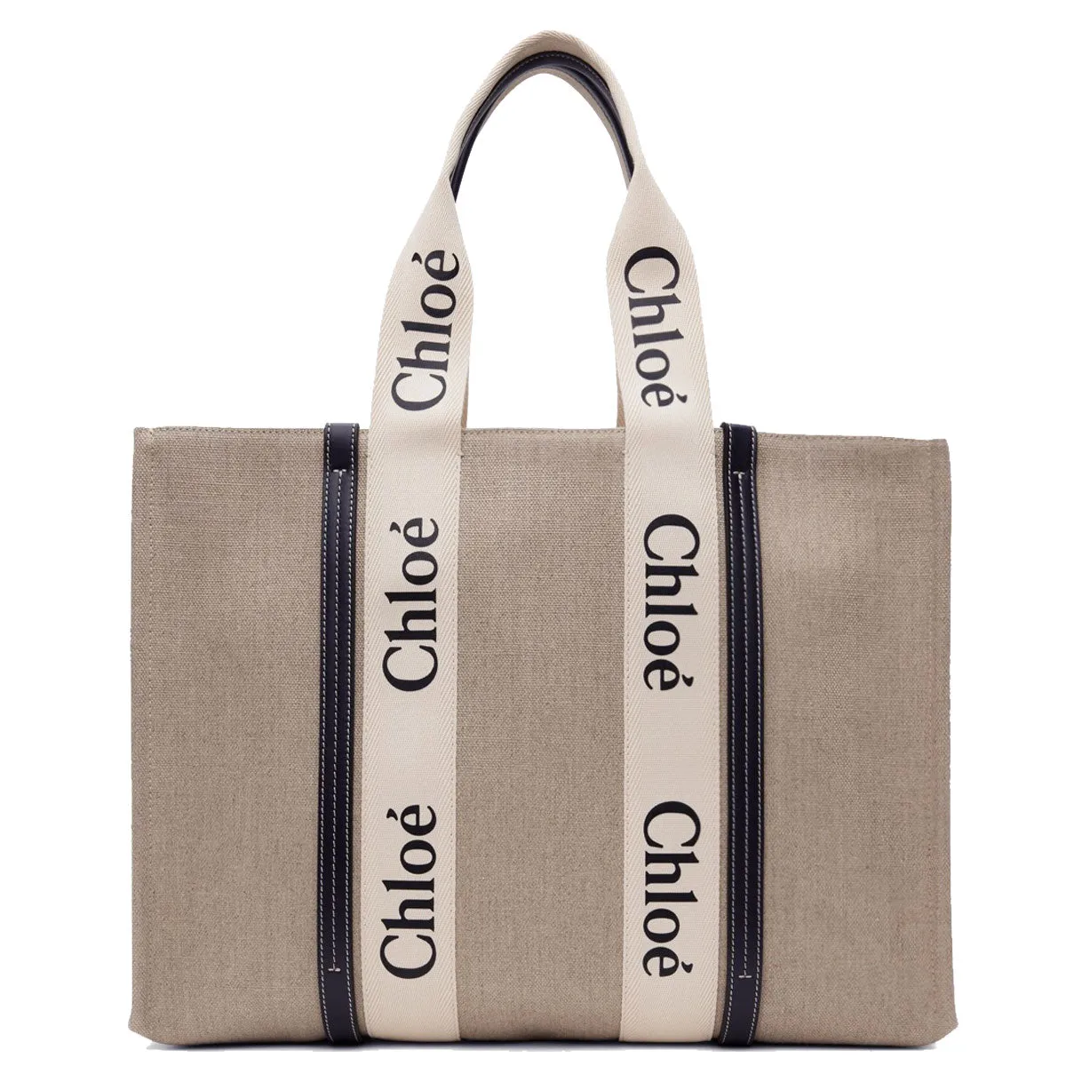 Chloé Sacs Woody Tote Grand Lin, Blanc/Bleu