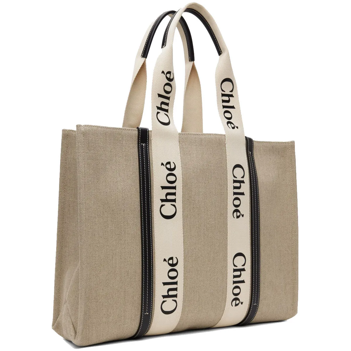 Chloé Sacs Woody Tote Grand Lin, Blanc/Bleu
