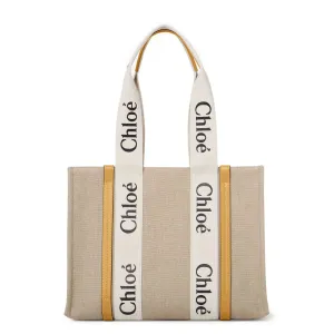 Chloé Sac Woody Tote Medium Lin, Miel