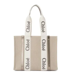Chloé Sac Woody Tote Medium, Gris Métallisé