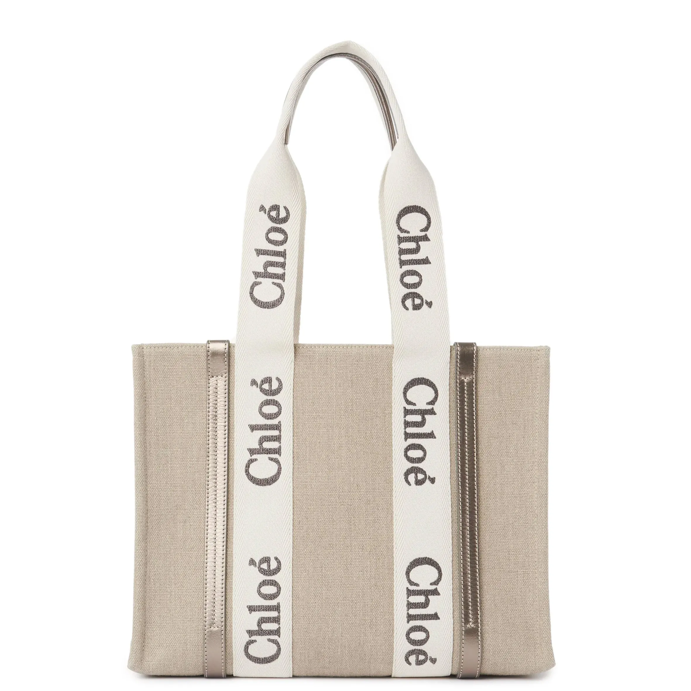 Chloé Sac Woody Tote Medium, Gris Métallisé