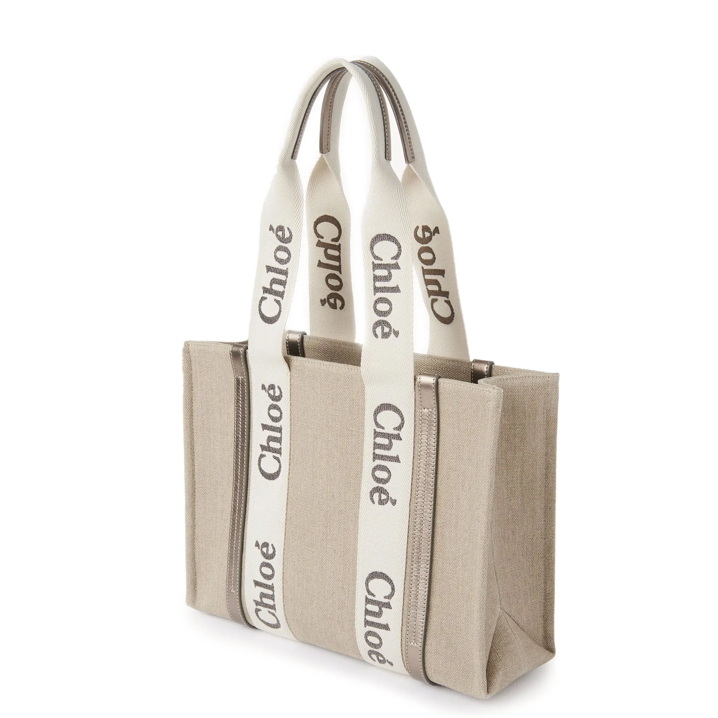 Chloé Sac Woody Tote Medium, Gris Métallisé