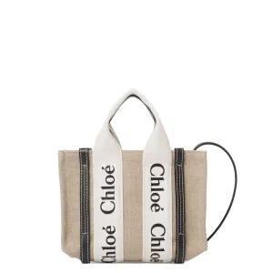 Chloé Sacs Woody Tote Mini Bandoulière Lin, Bleu Intégral