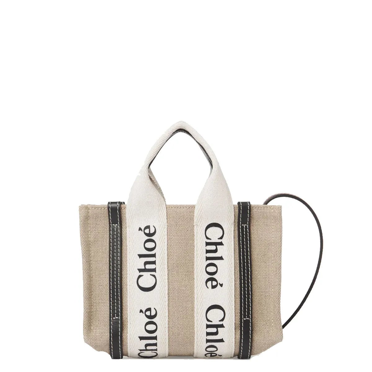 Chloé Sacs Woody Tote Mini Bandoulière Lin, Bleu Intégral