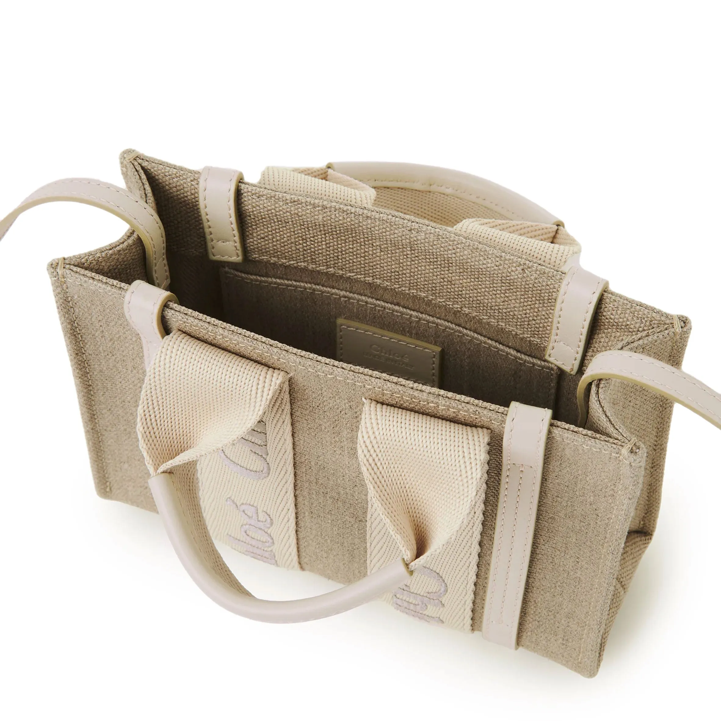 Chloé Sacs Woody Tote Mini Lanière Lin, Gris Sauvage